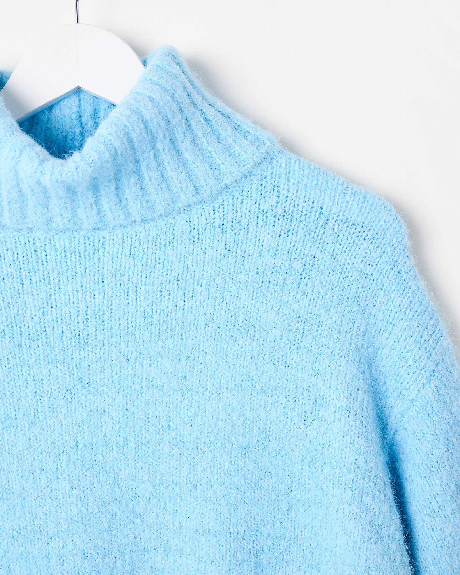 Blue Fluffy Roll Neck Knitted Jumper | Oliver Bonas