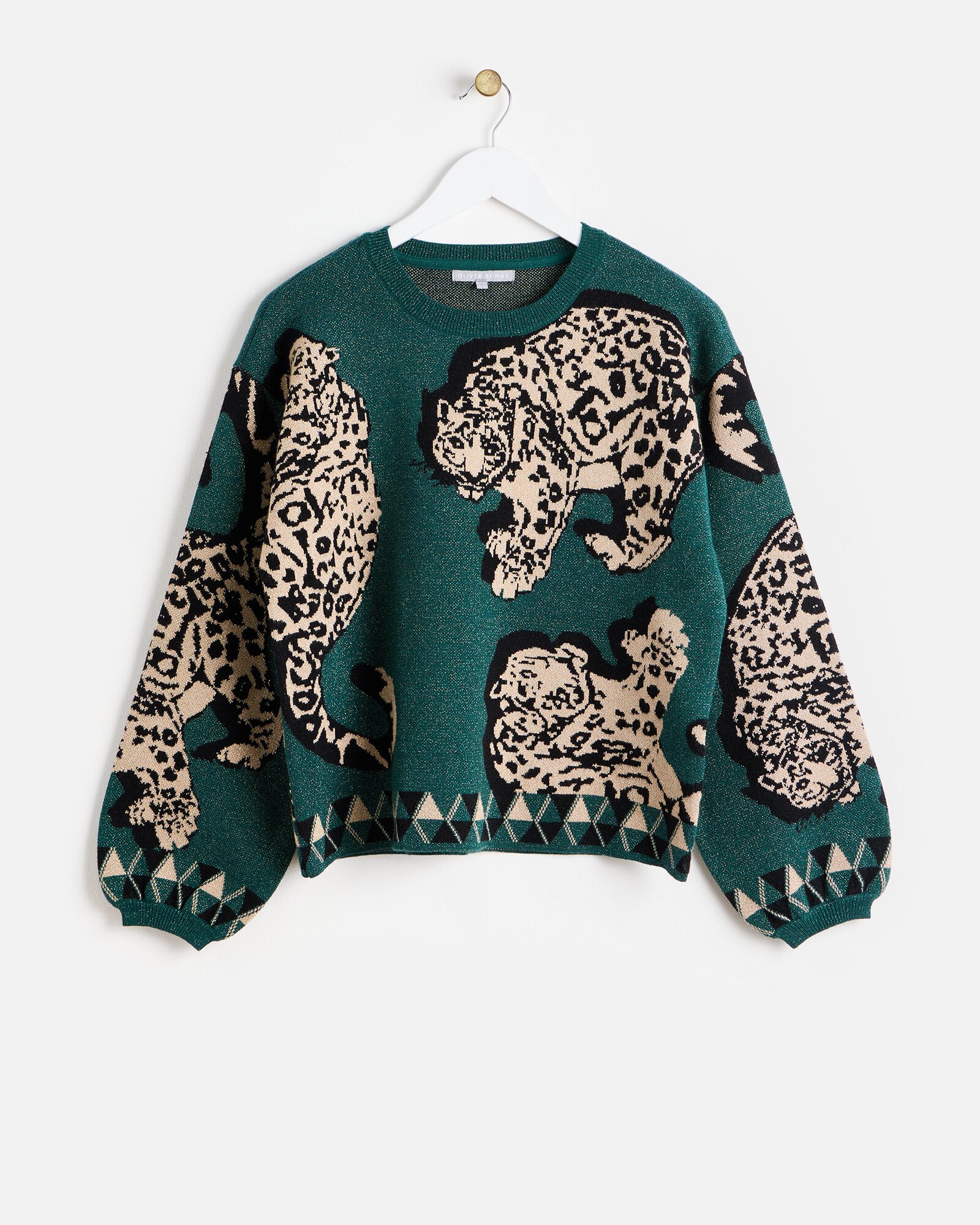 Green Sparkly Leopard Knitted Jumper Oliver Bonas