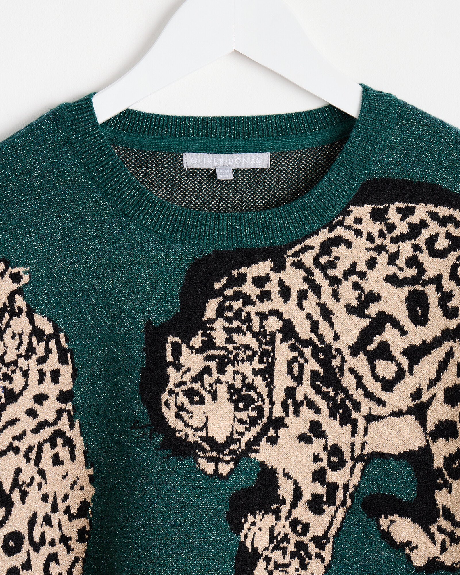 Green Sparkly Leopard Knitted Jumper Oliver Bonas
