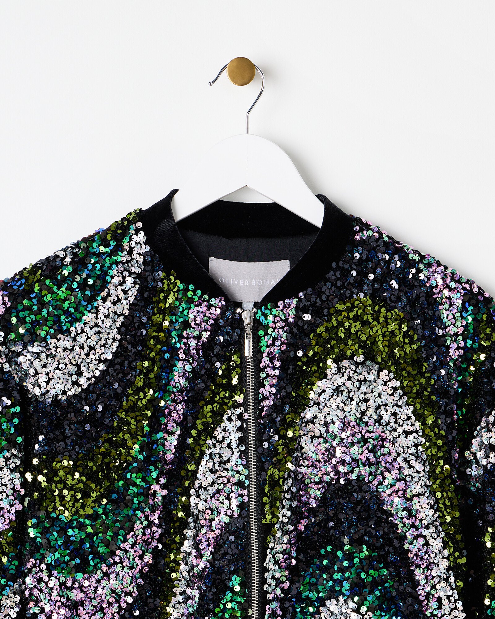 Black Wave Sequin Bomber Jacket Oliver Bonas