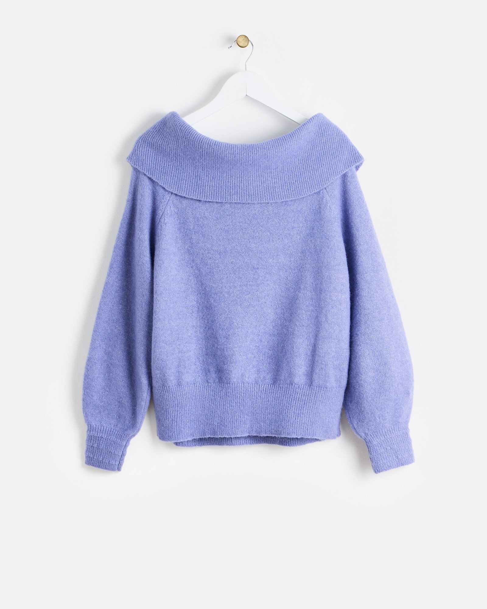 Lilac Purple Sparkly Bardot Knitted Jumper Oliver Bonas