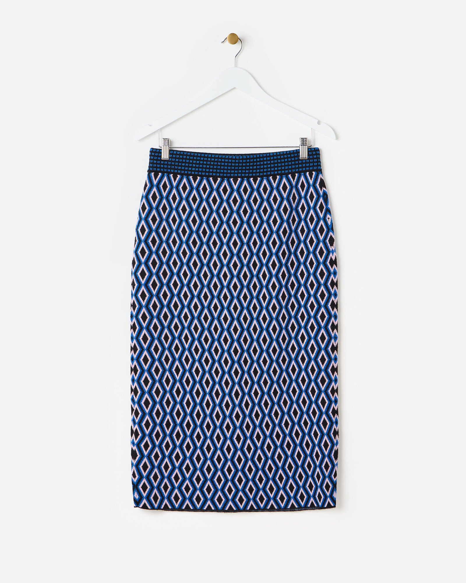 Blue Geometric Tile Knitted Midi Skirt Oliver Bonas IE