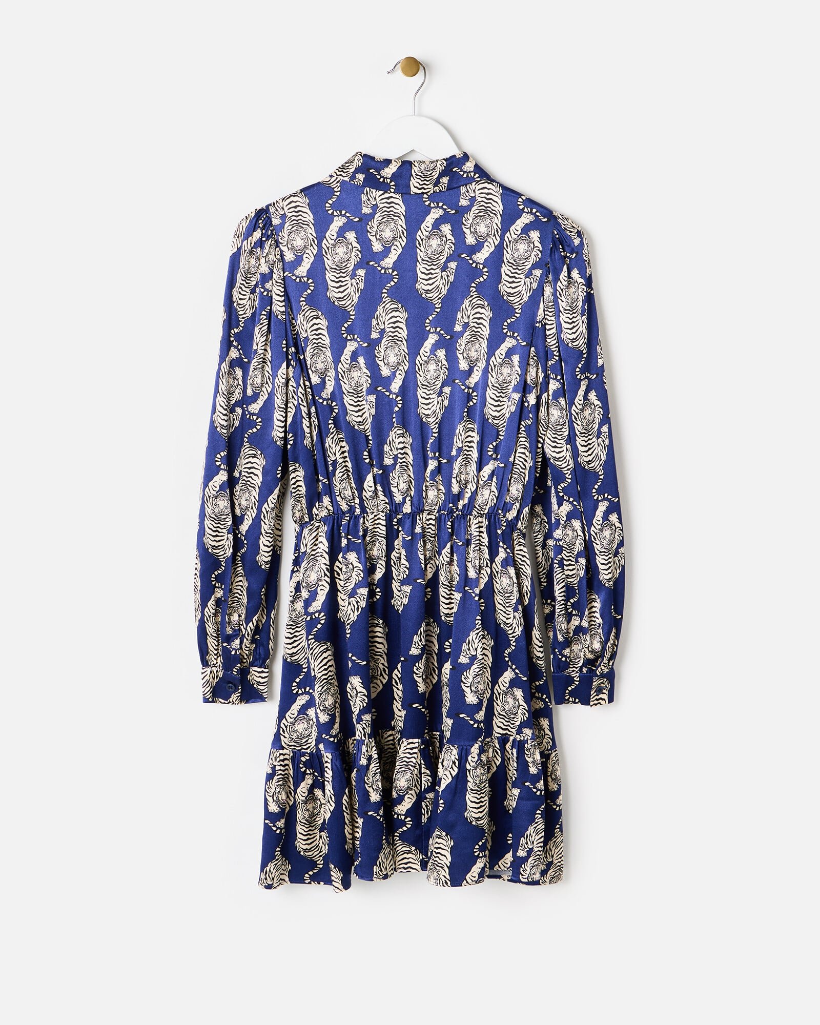 Navy Blue Tiger Print Satin Mini Dress | Oliver Bonas