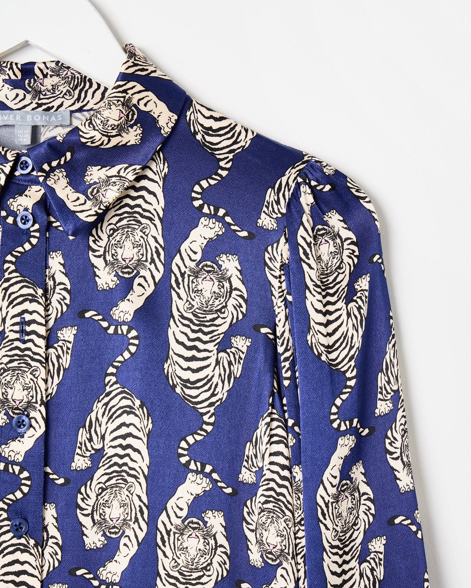 Navy Blue Tiger Print Satin Mini Dress | Oliver Bonas