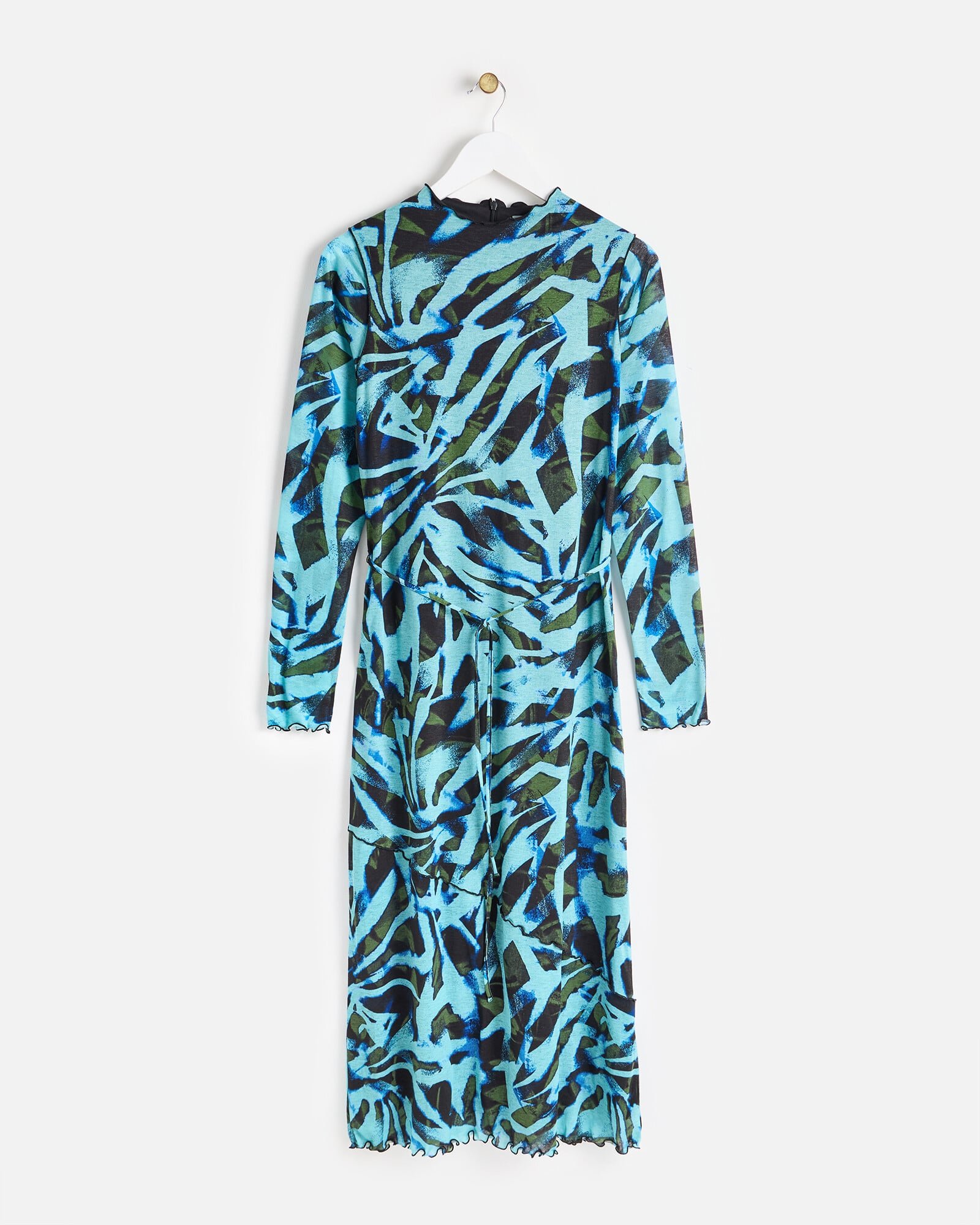 Blue Abstract Mesh Midi Dress | Oliver Bonas
