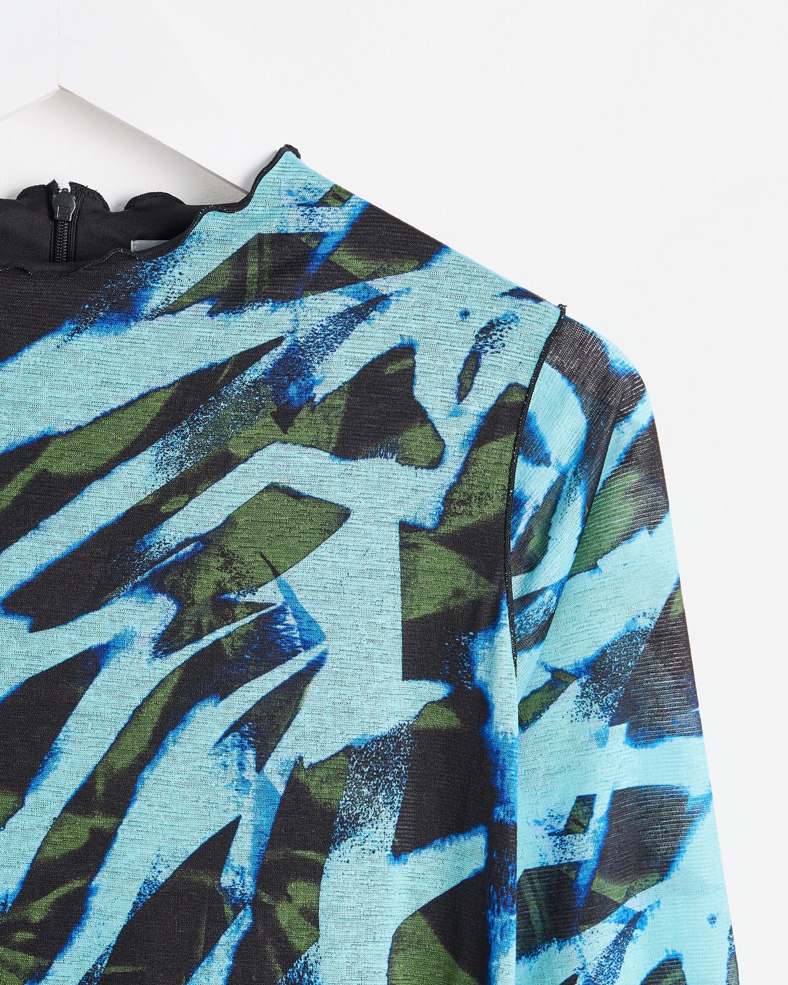 Blue Abstract Mesh Midi Dress | Oliver Bonas