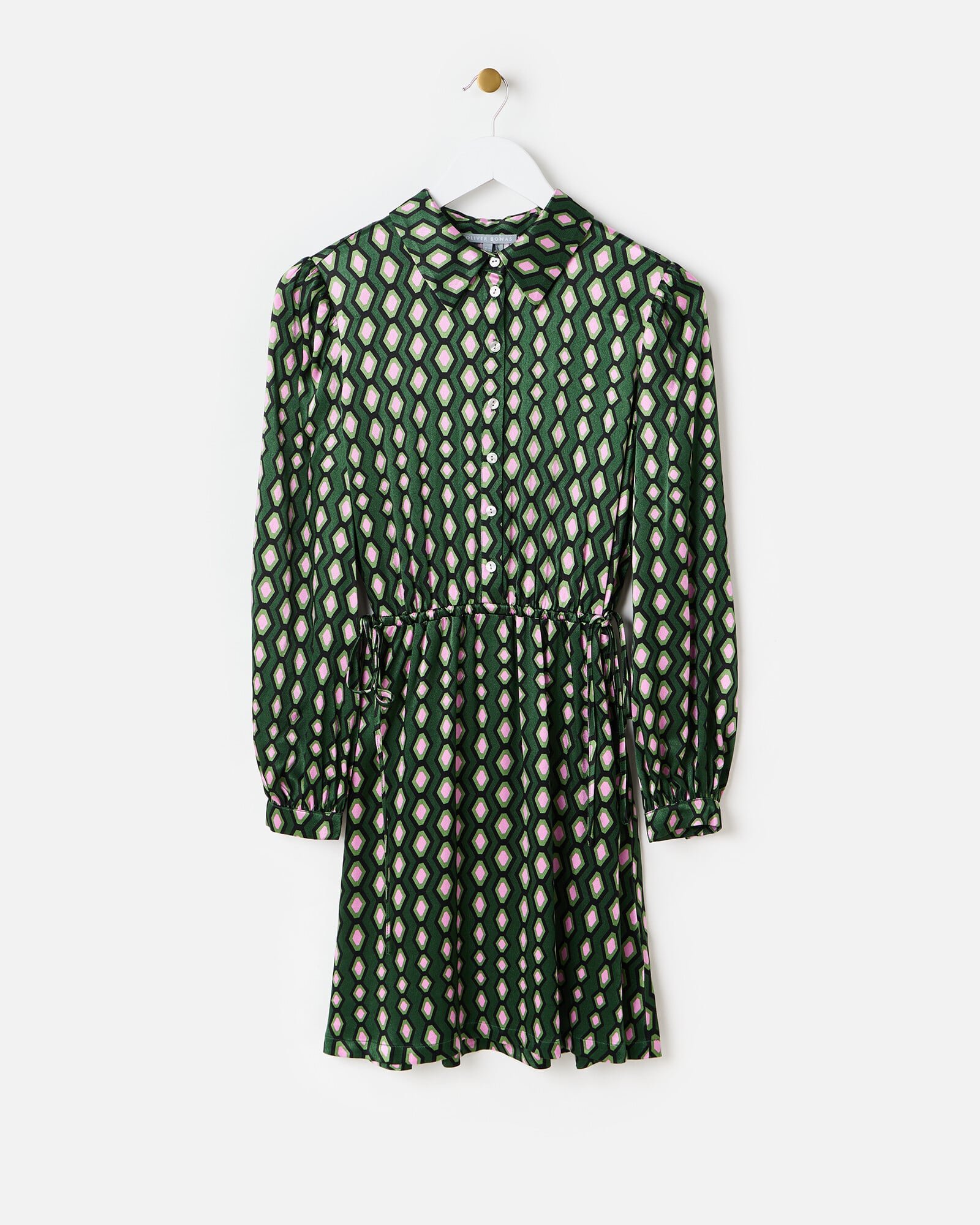 green polka dot shirt dress Polka Dot Tied Button Up Dress Green / L