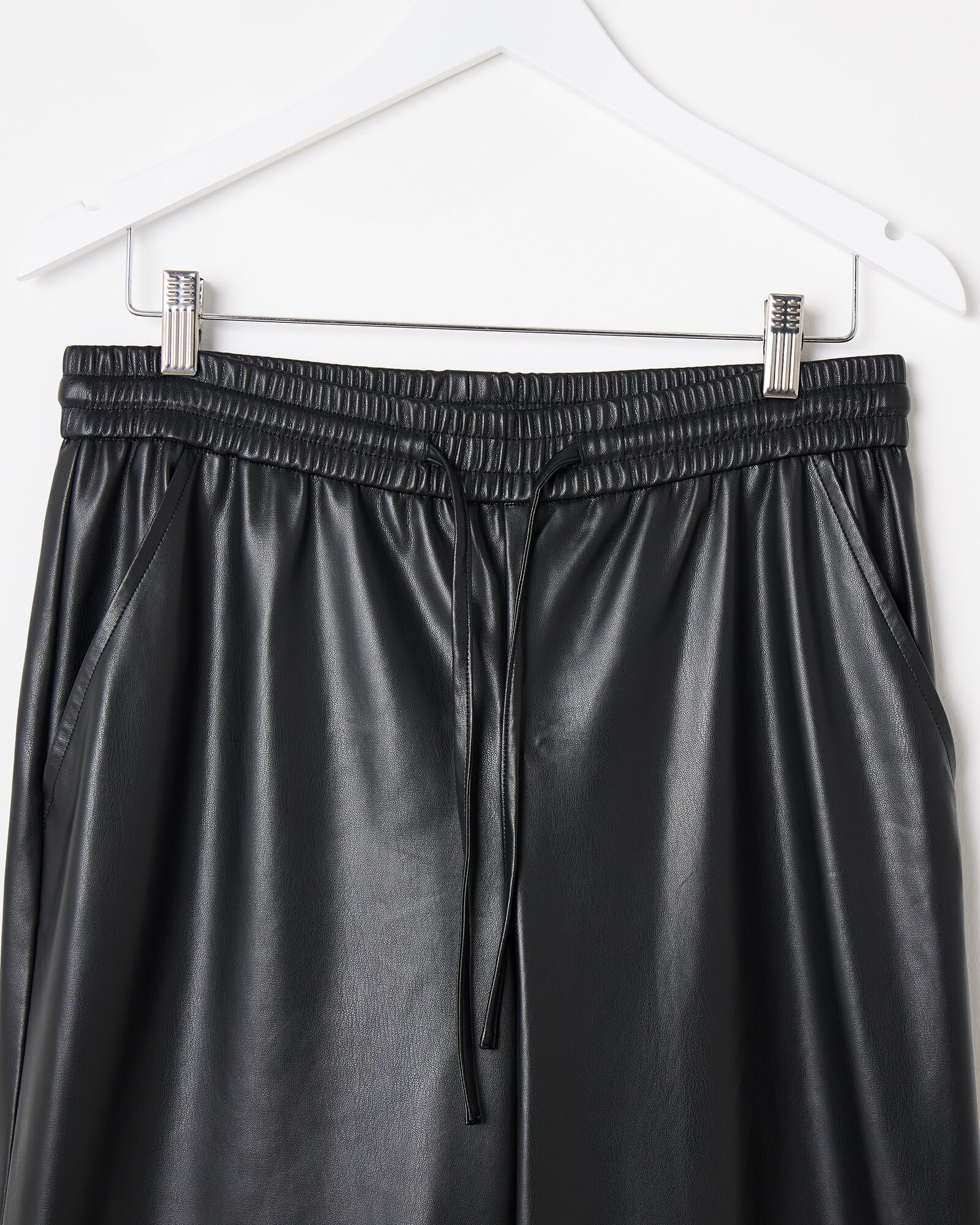 Black Faux Leather Wide Leg Trousers | Oliver Bonas