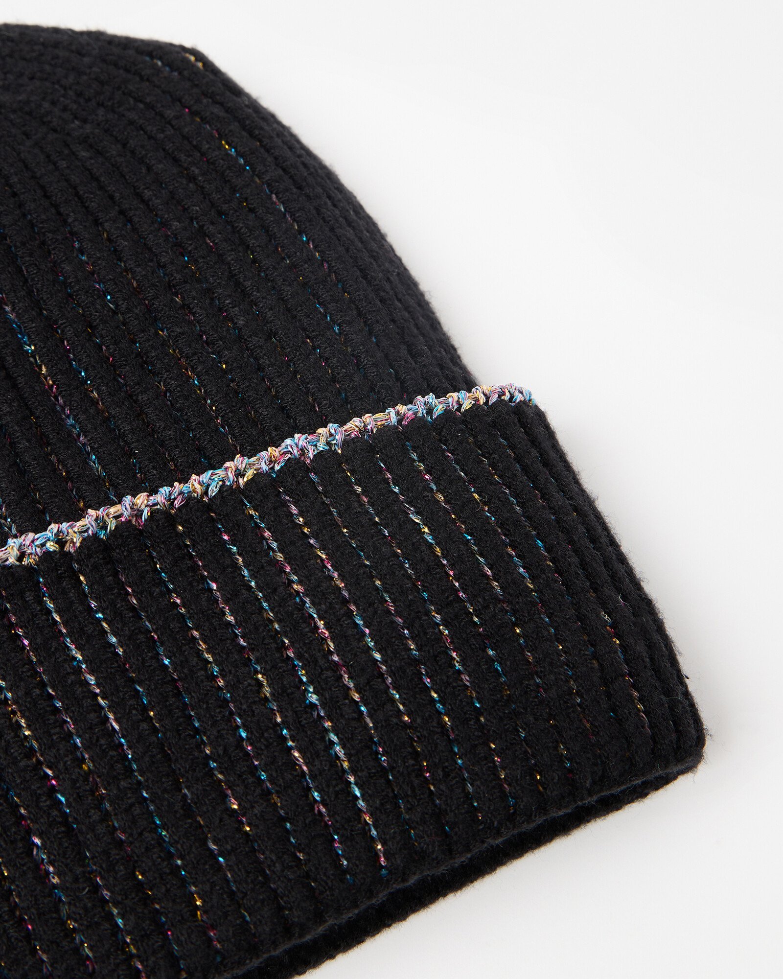 Black Rainbow Sparkle Knitted Beanie Hat Oliver Bonas