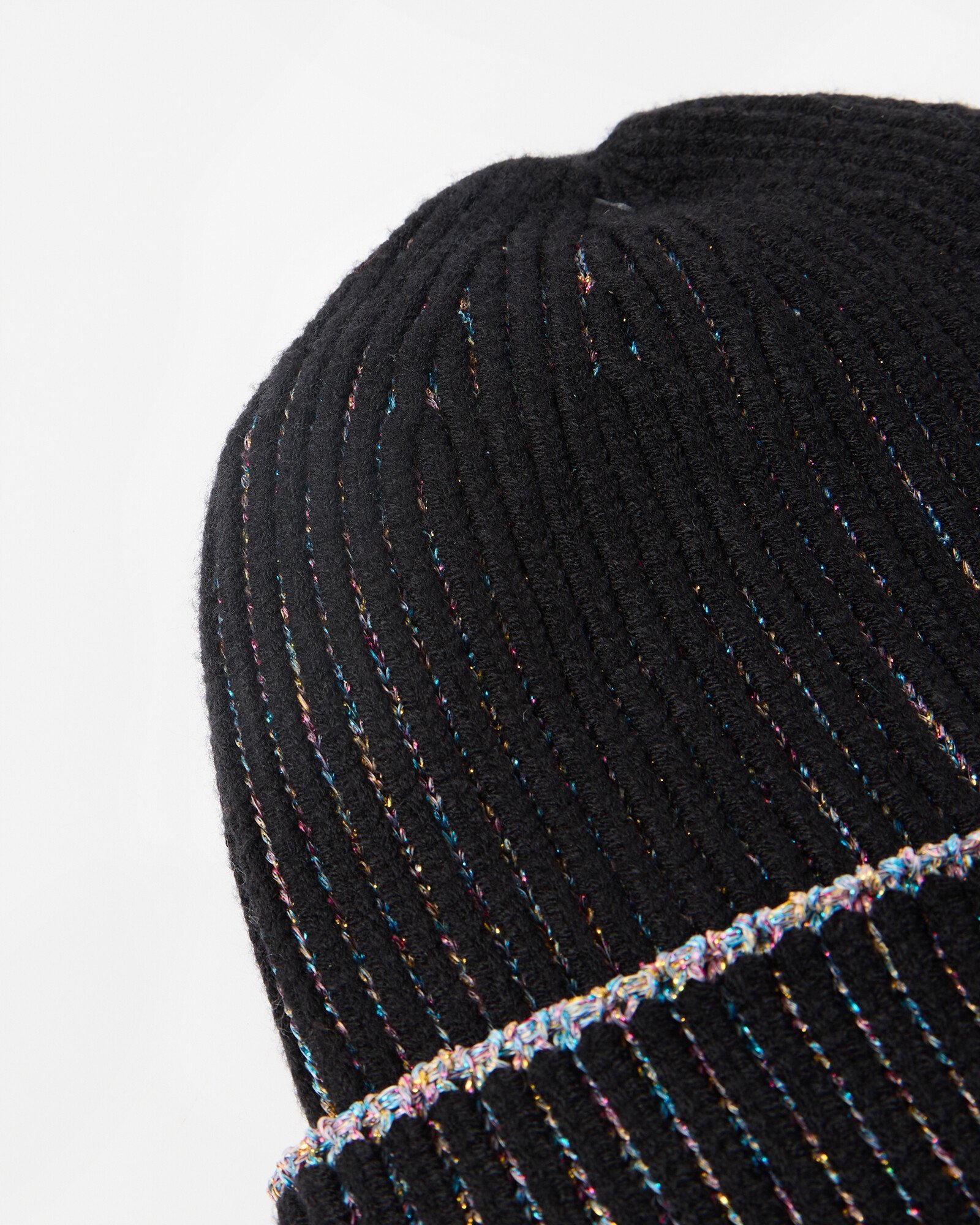 Black Rainbow Sparkle Knitted Beanie Hat Oliver Bonas