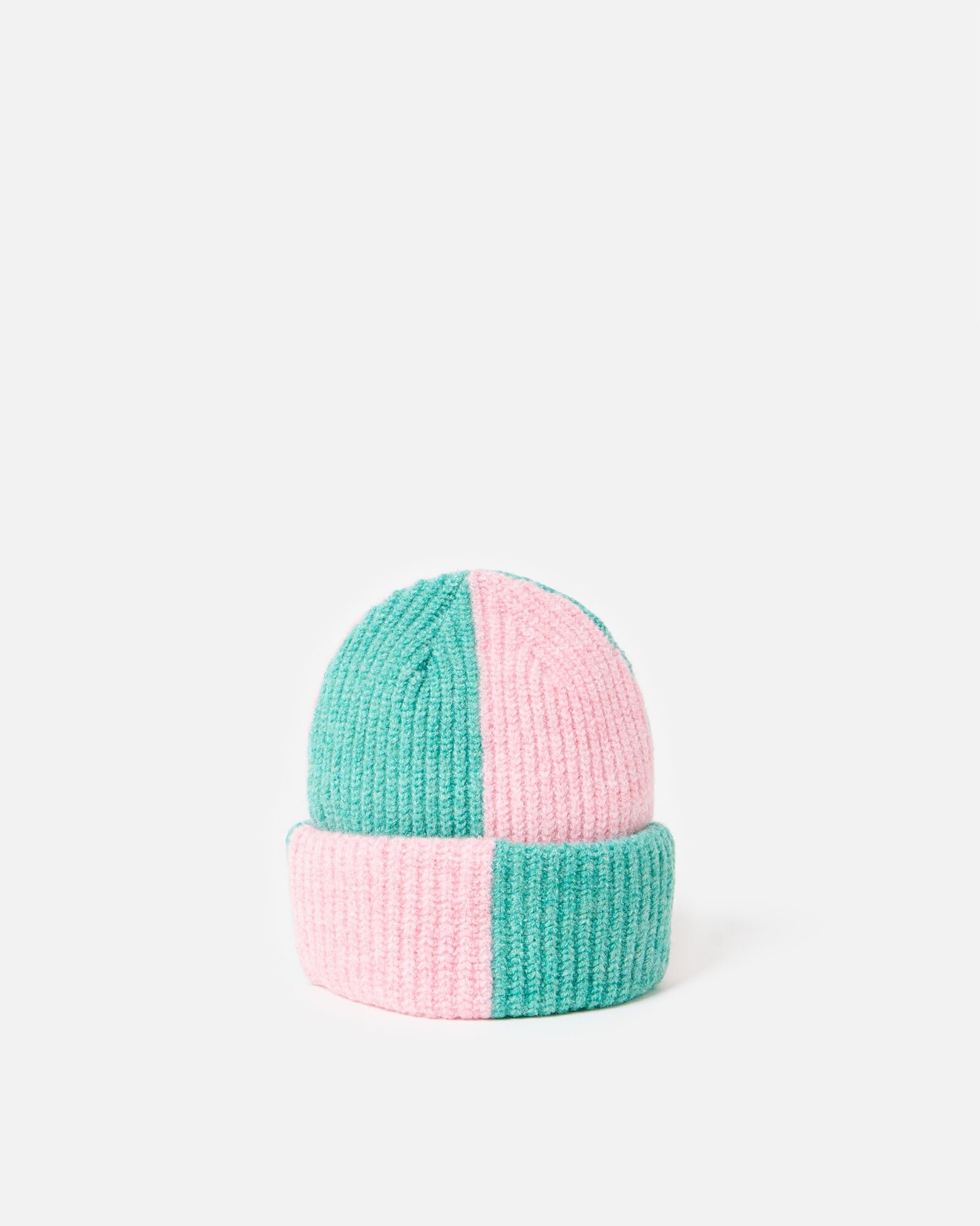 Green & Pink Colour Block Knitted Beanie Hat | Oliver Bonas