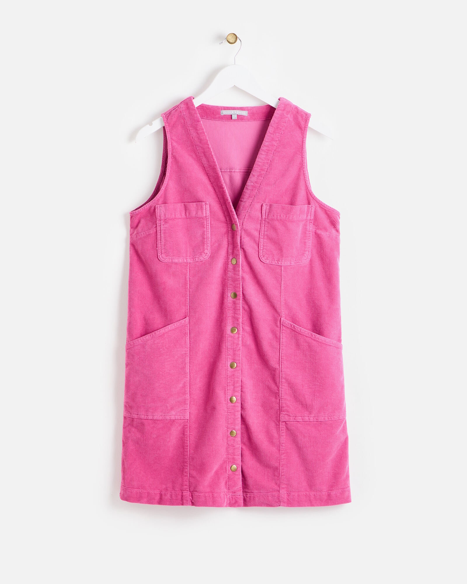 Pink Corduroy Pinafore Mini Dress | Oliver Bonas