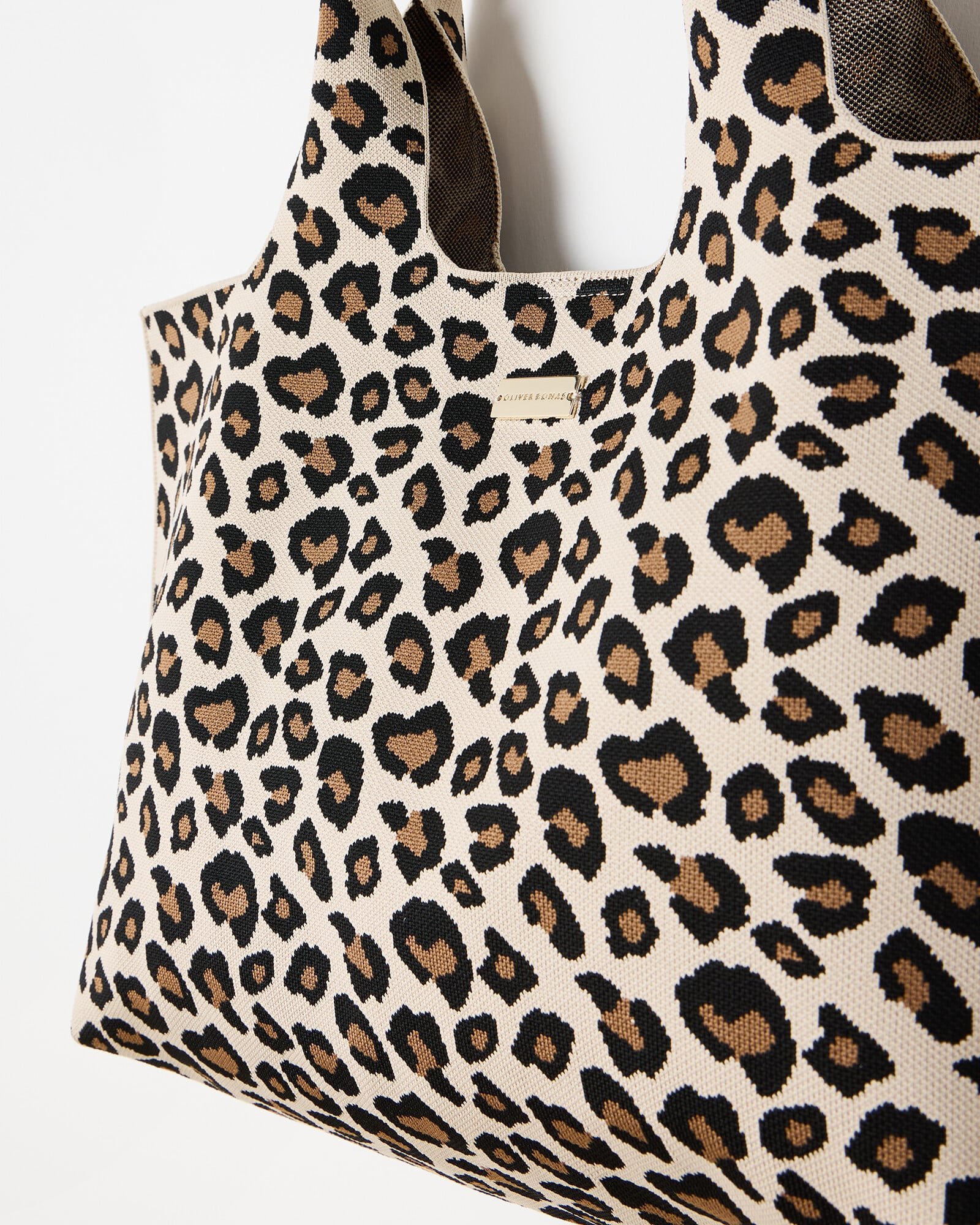 Leopard Print Brown Knitted Tote Bag | Oliver Bonas