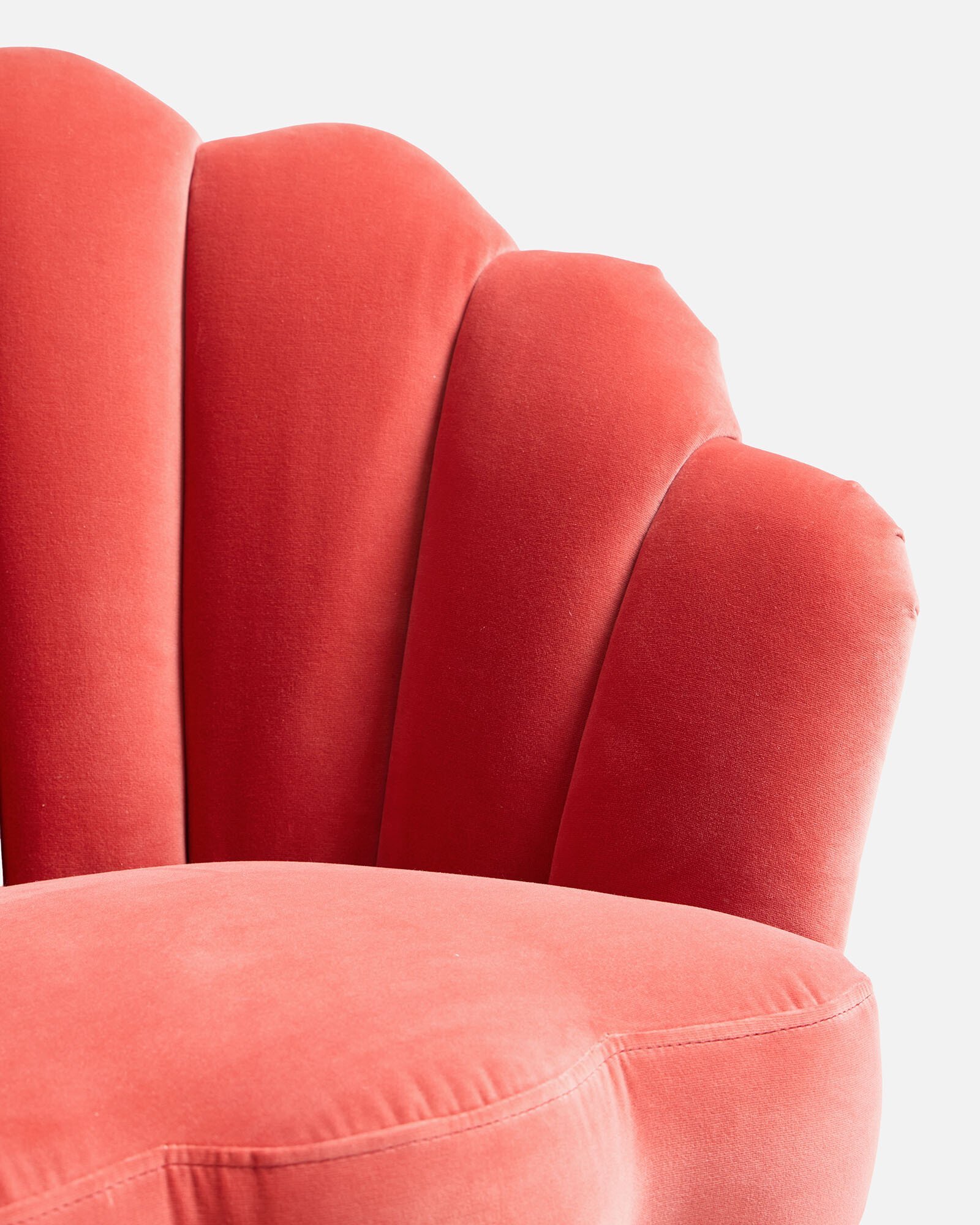 Flora Scalloped Coral Orange Velvet Armchair Oliver Bonas