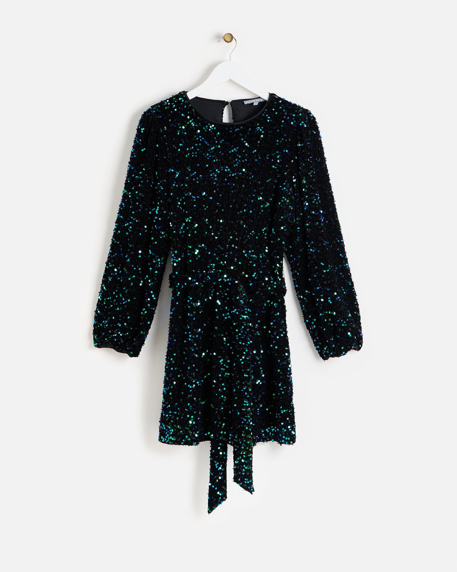 Green Sequin Velvet Mini Dress | Oliver Bonas