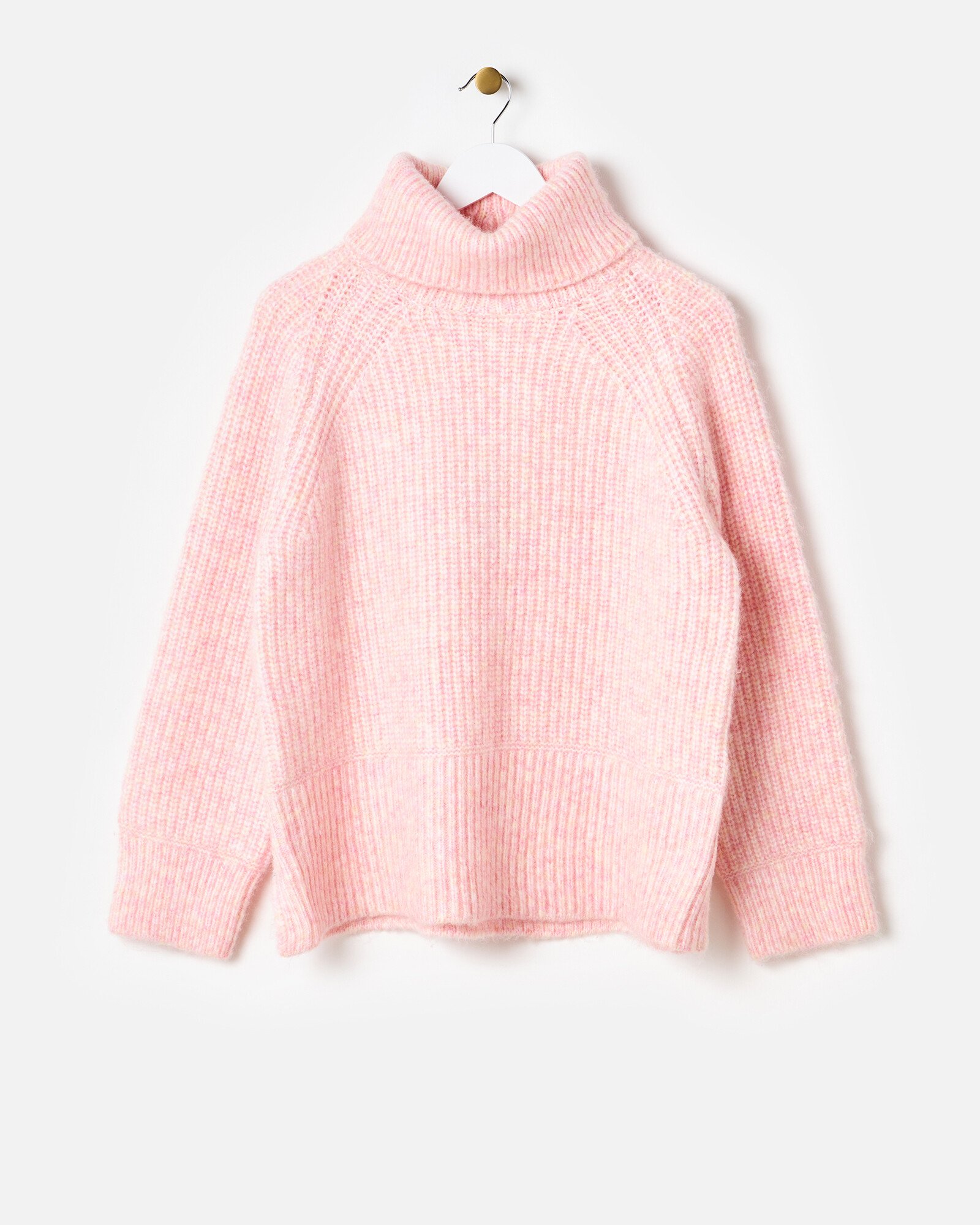 Pink Fluffy Roll Neck Knitted Jumper Oliver Bonas