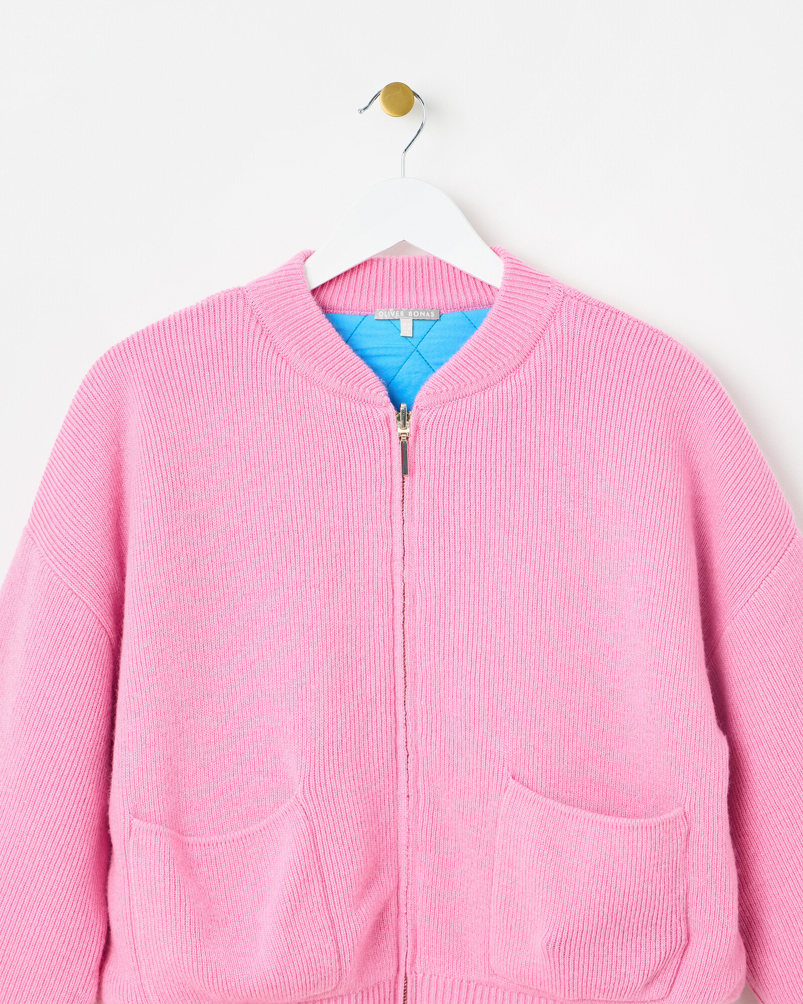 Pink Knitted & Quilted Reversible Bomber Jacket | Oliver Bonas