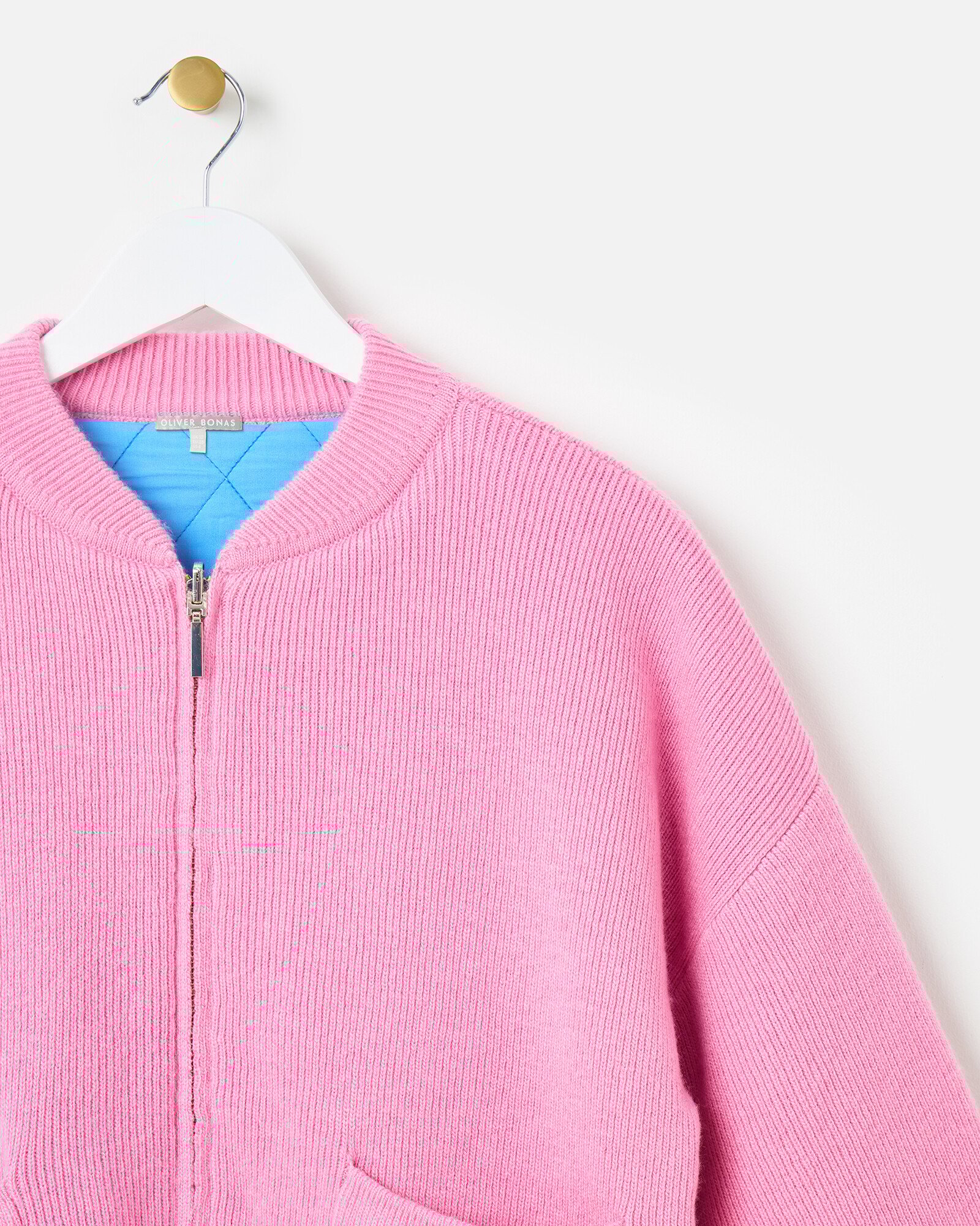 t.japan knit jacket ピンク Pink Knitted & Quilted Reversible Bomber Jacket | Oliver Bonas