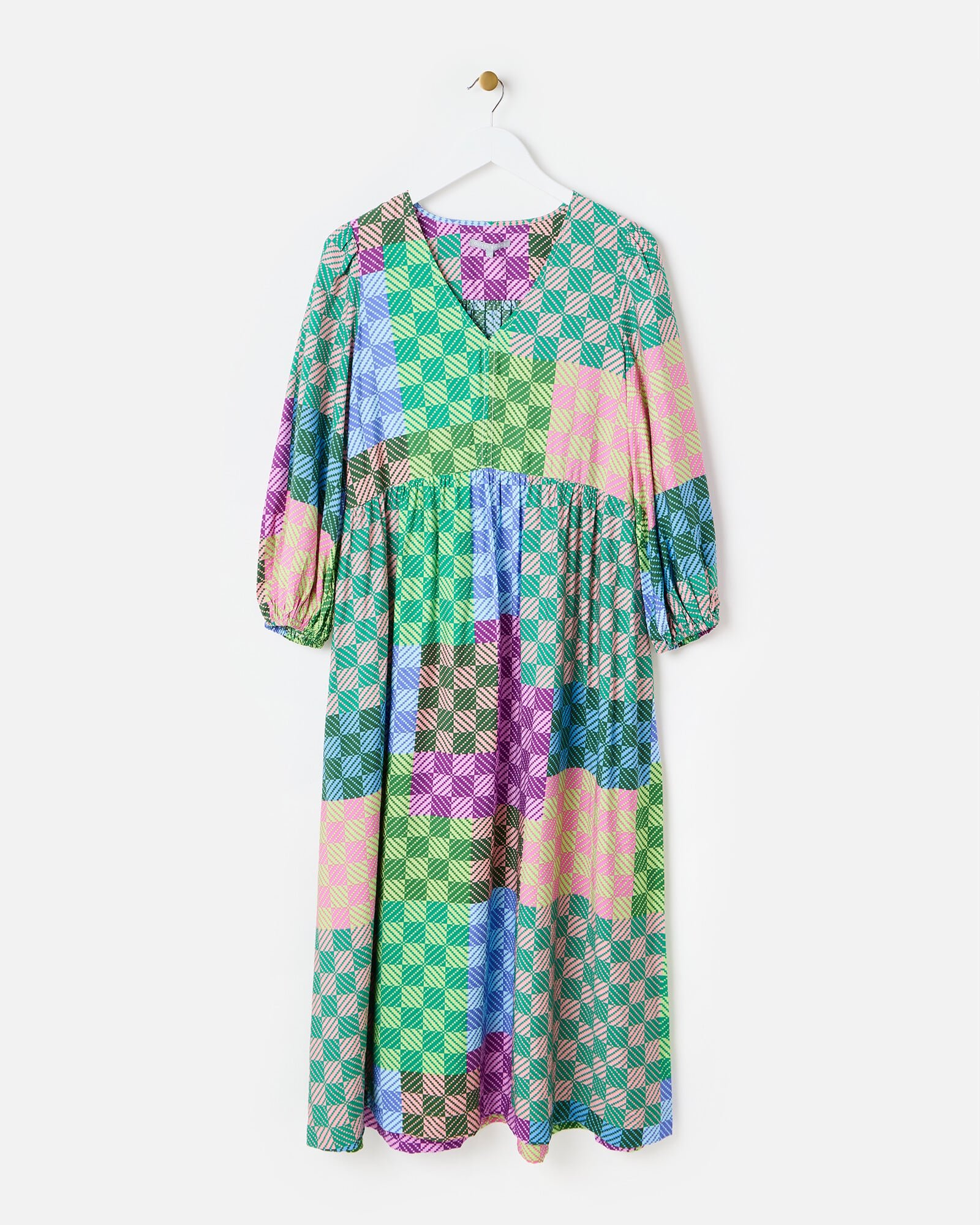 Green Checked V-Neck Midi Dress | Oliver Bonas