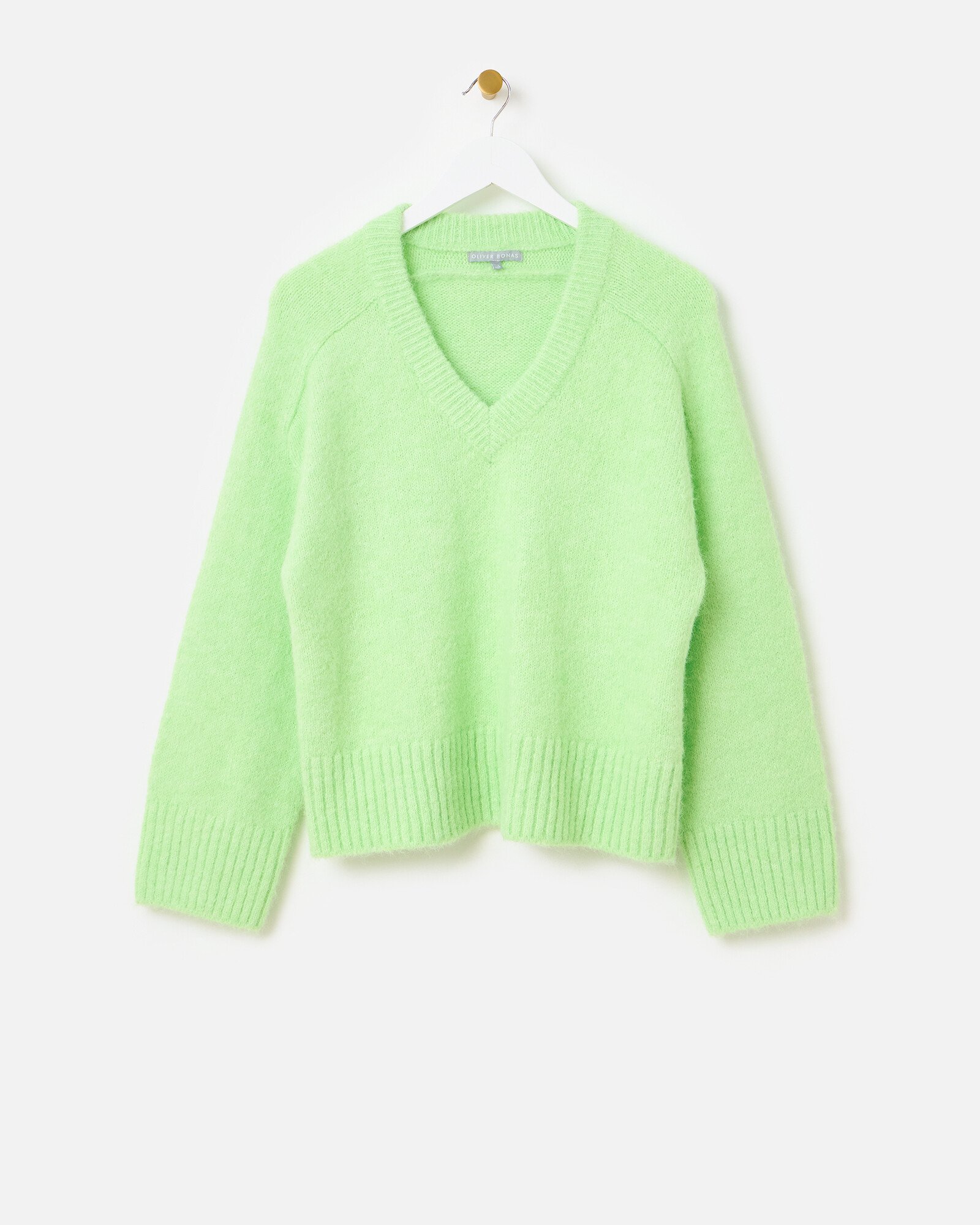 Lime Green V-Neck Knitted Jumper Oliver Bonas