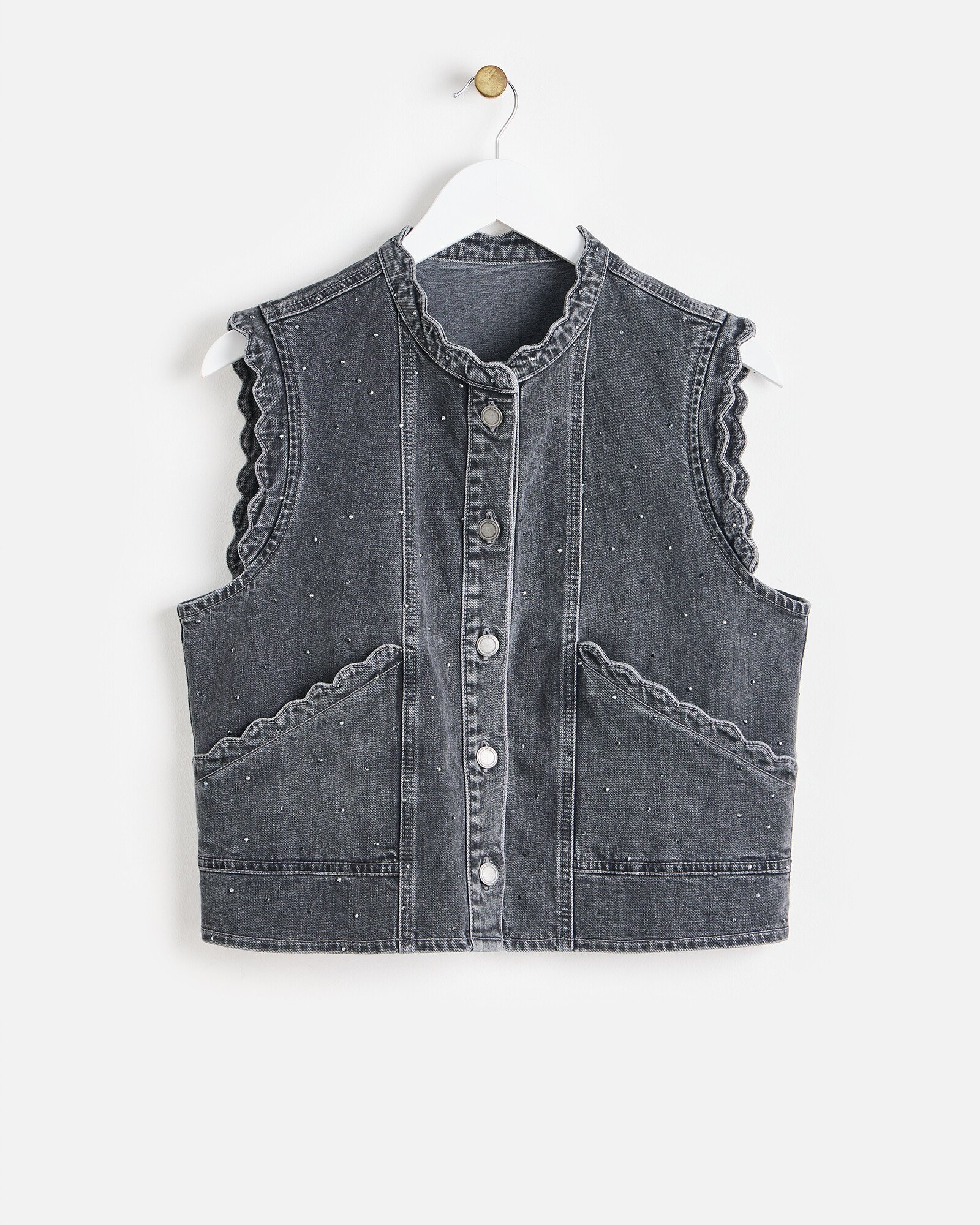 ジャケット・アウター oll Kyoto TARO DENIM VEST Grey Rhinestone Denim Sleeveless Jacket | Oliver Bonas
