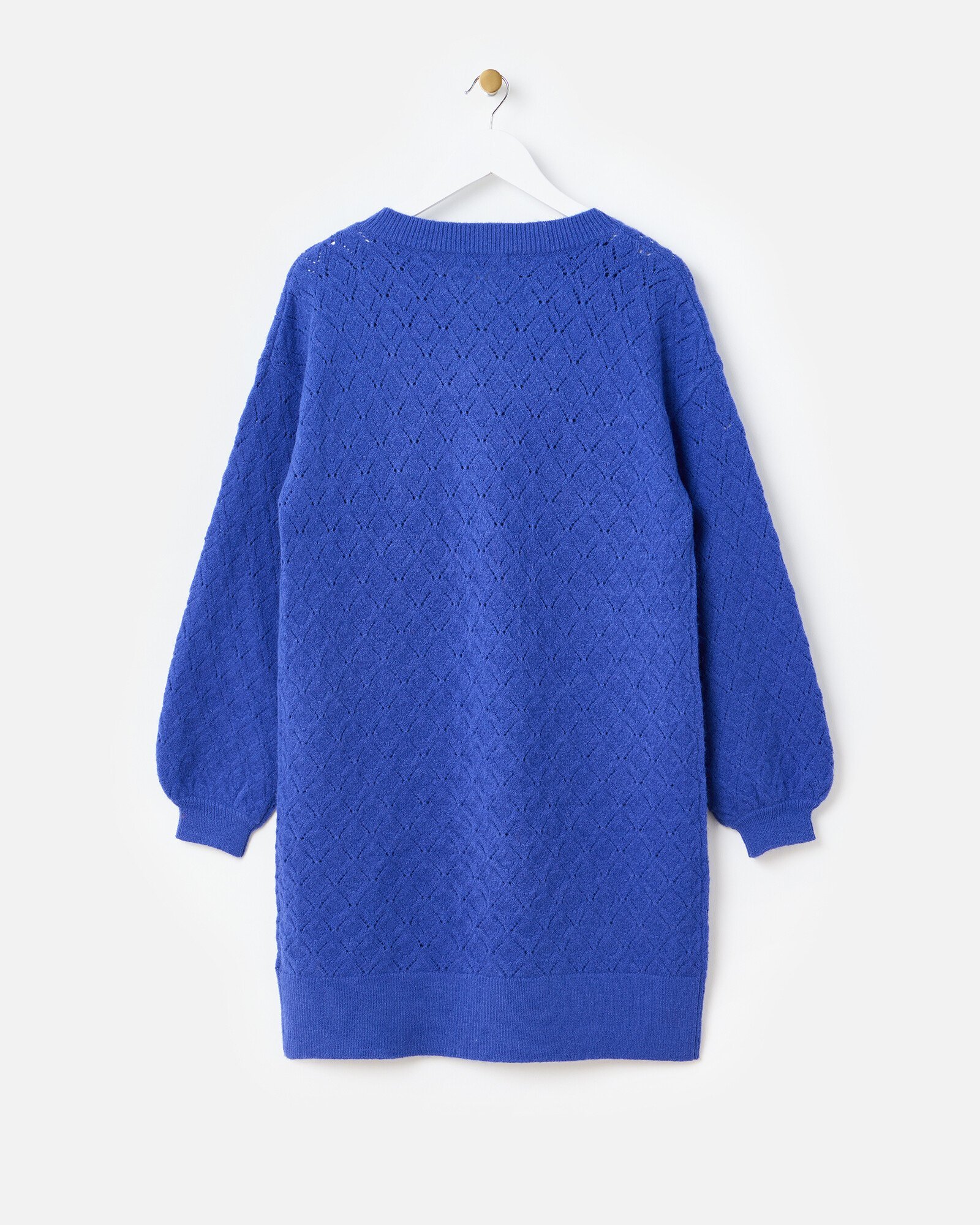 Cobalt Blue Pointelle Knitted Jumper Dress | Oliver Bonas