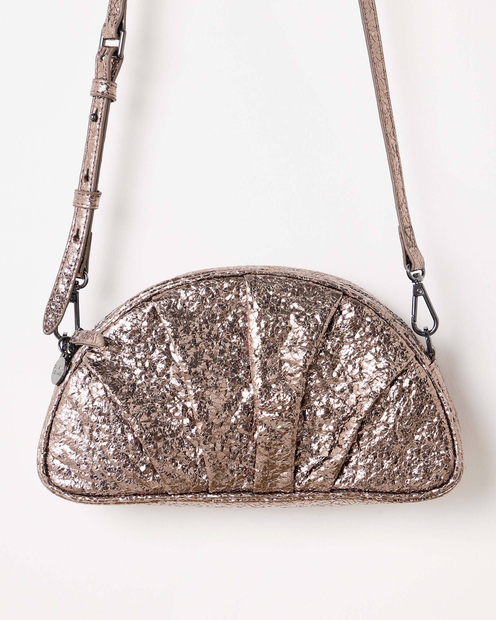 Pewter Metallic Pleated Croissant Clutch Bag | Oliver Bonas
