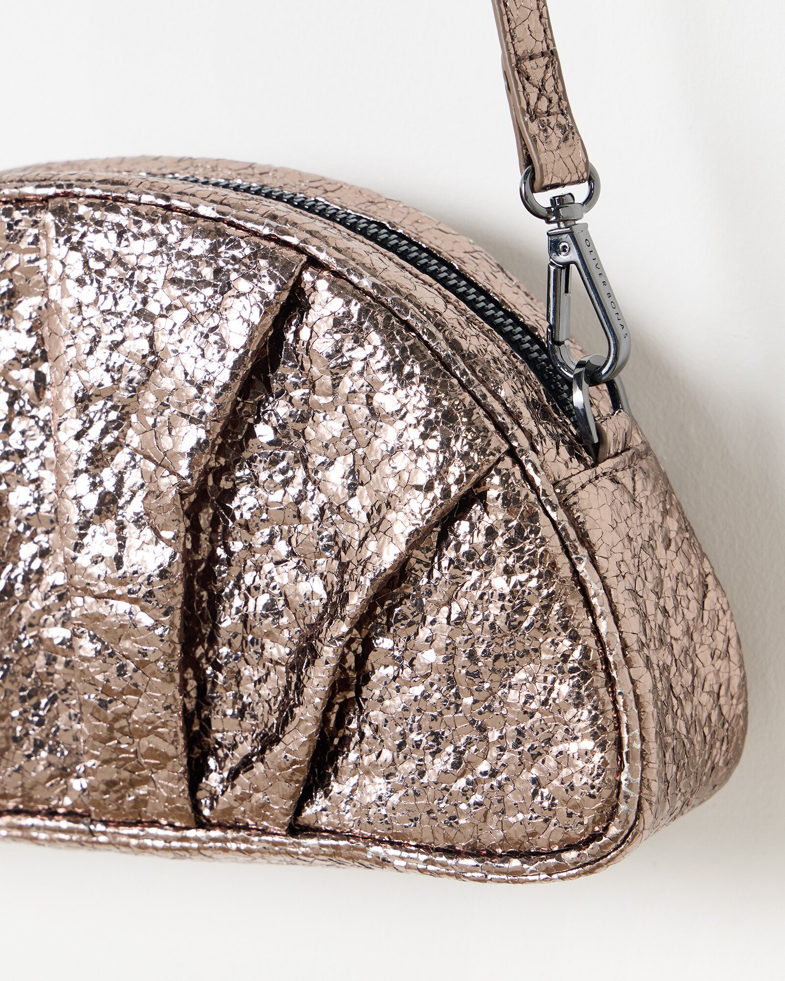 Pewter Gunmetal Clutch Bag Pewter Metallic Pleated Croissant