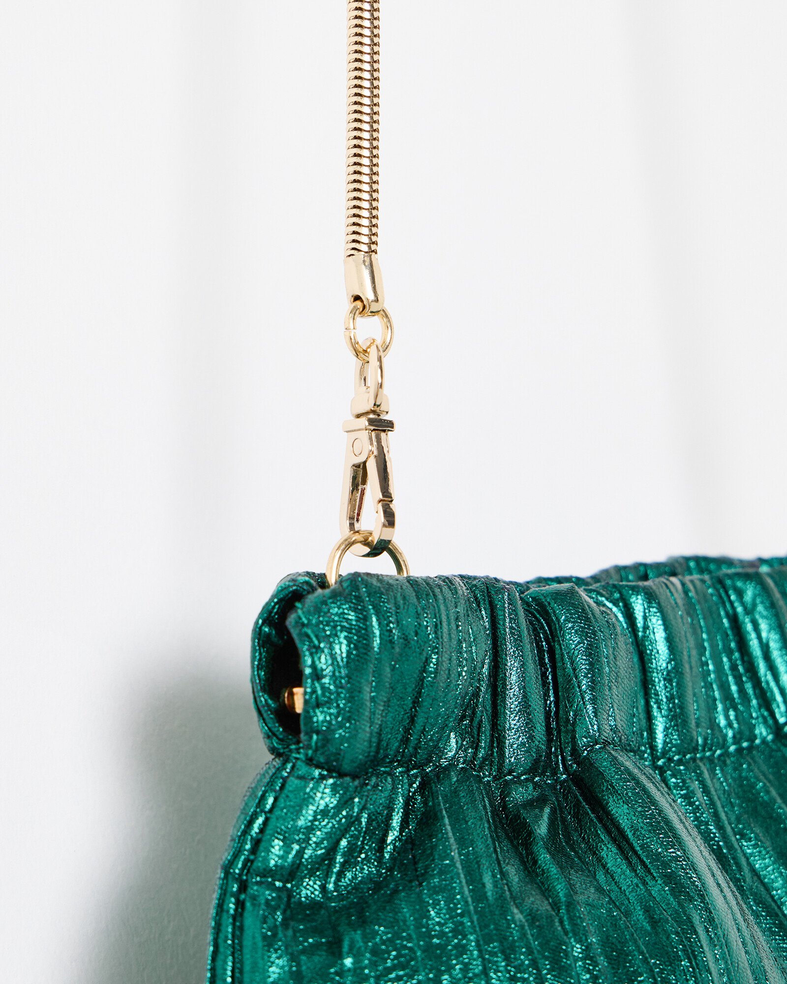 Kai Green Metallic Pleated Clutch Bag Oliver Bonas