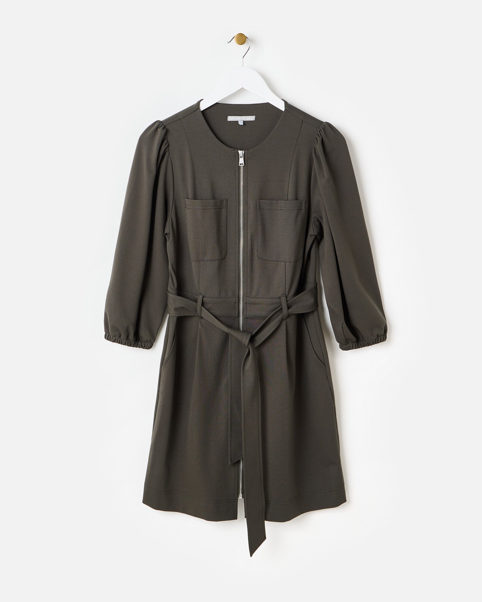 Khaki Green Zip Up Mini Dress | Oliver Bonas Khaki Green Zip Up Mini Dress | Oliver Bonas