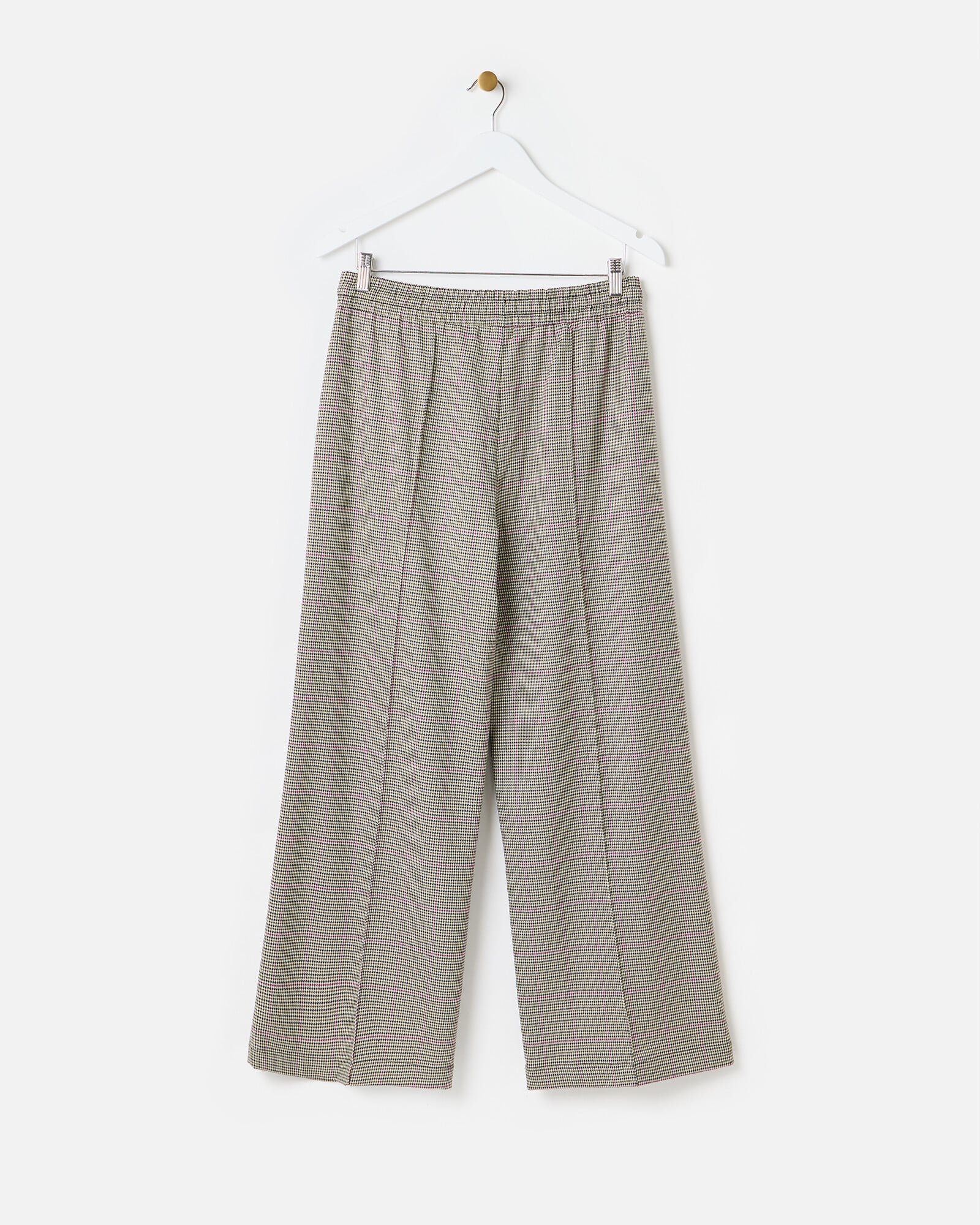 Khaki Green Checked Wide Leg Trousers | Oliver Bonas