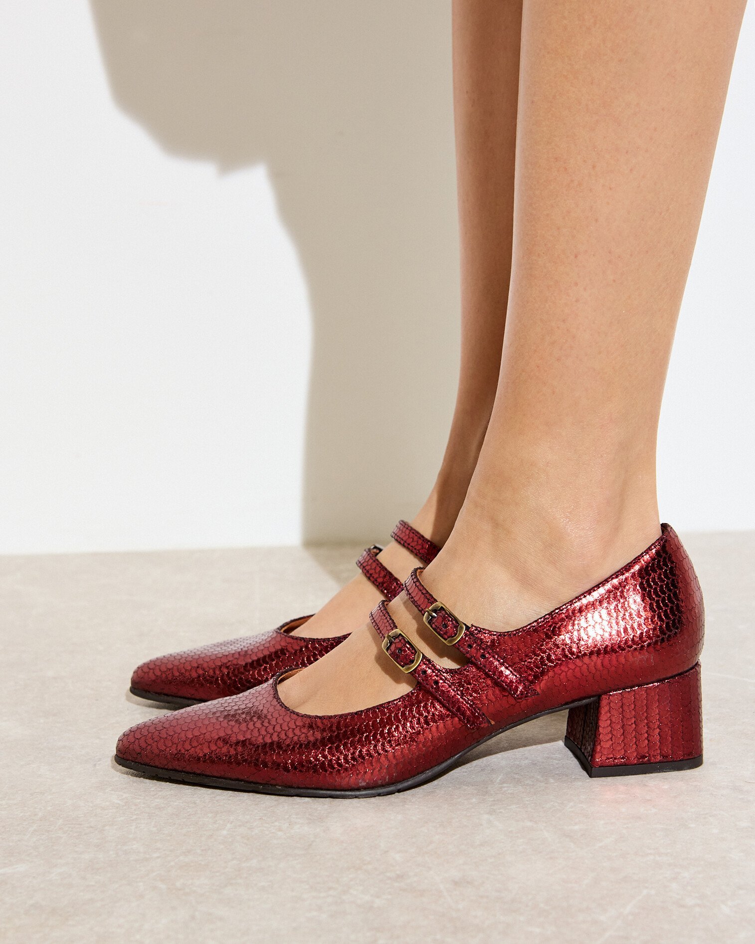 Esska Laura Metallic Red Mary Jane Heels Oliver Bonas