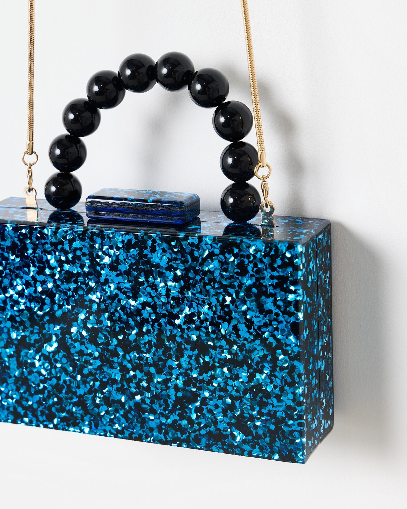 Blue Glitter Box Clutch Bag Oliver Bonas