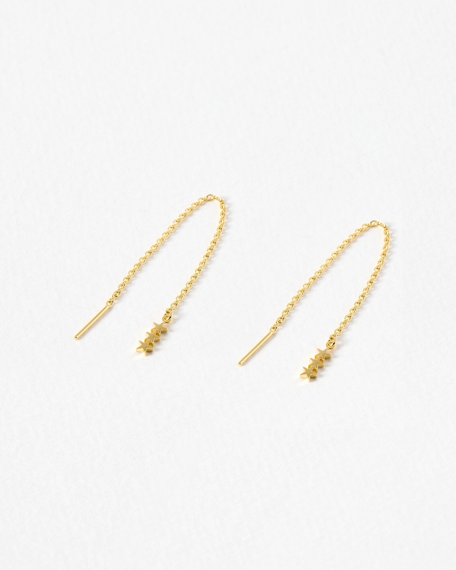 Triple Star Gold Plated Thread Through Chain Earrings Oliver Bonas