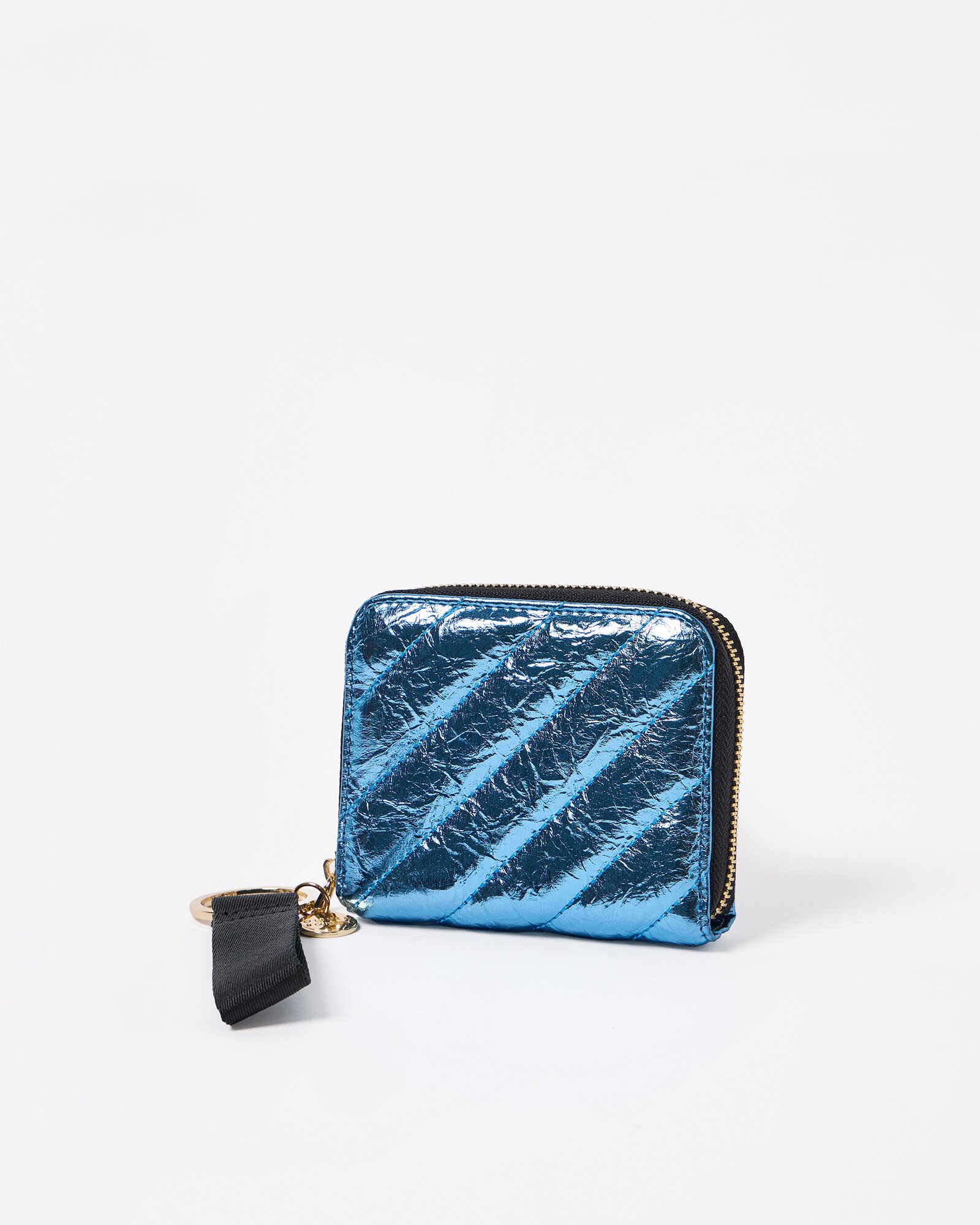 Noah Blue Metallic Quilted Zip Around Purse Oliver Bonas