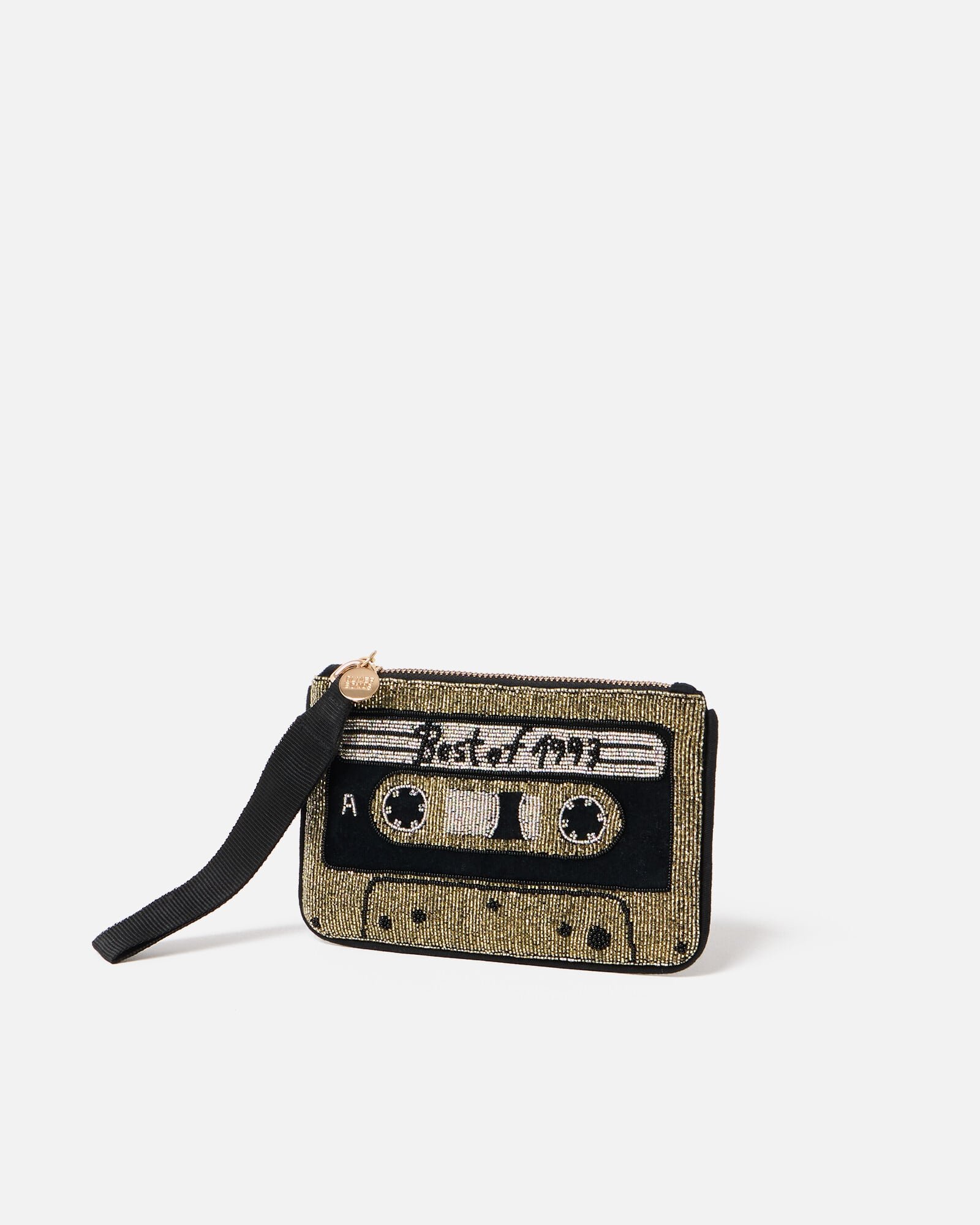 Black Beaded Cassette Zipped Pouch | Oliver Bonas