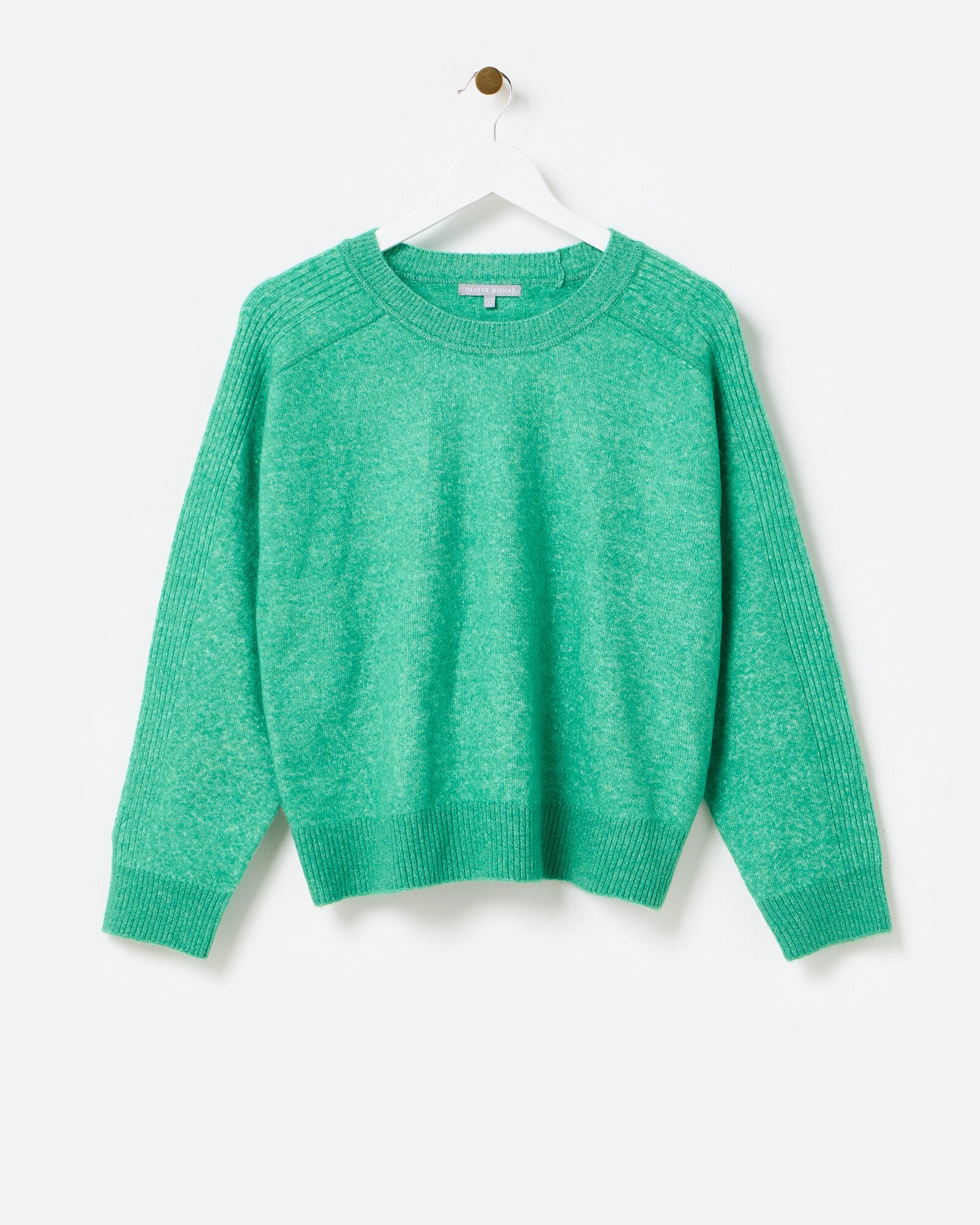 Green Sparkle Crew Neck Knitted Jumper Oliver Bonas