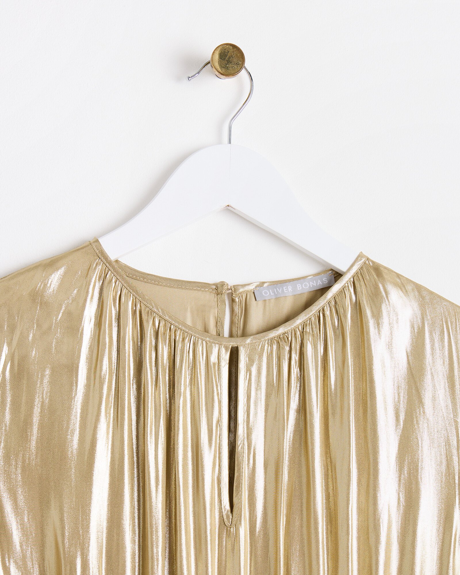 Gold Metallic Tiered Midi Dress | Oliver Bonas