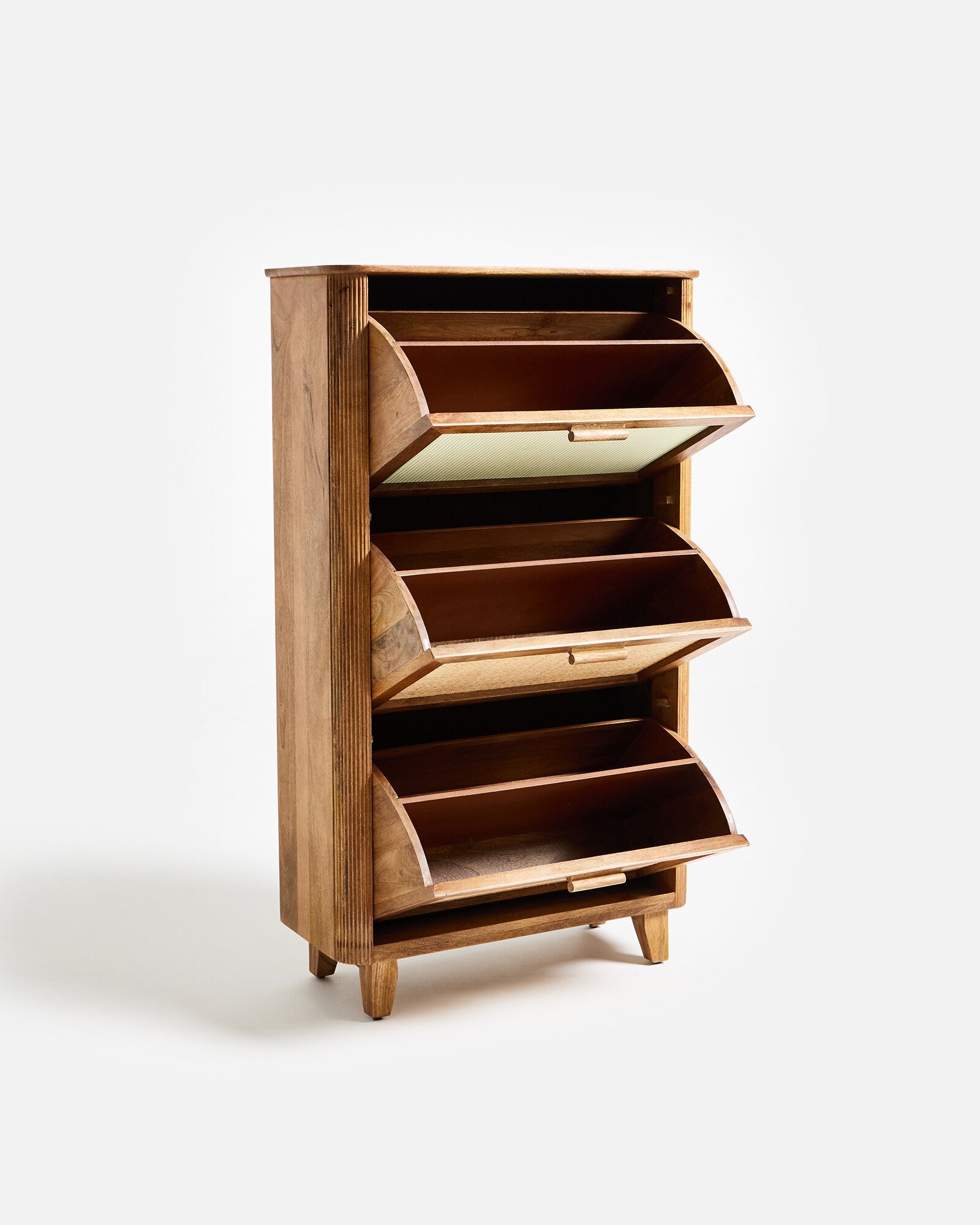 Tinta Green Stripe Mango Wood Shoe Cabinet Oliver Bonas