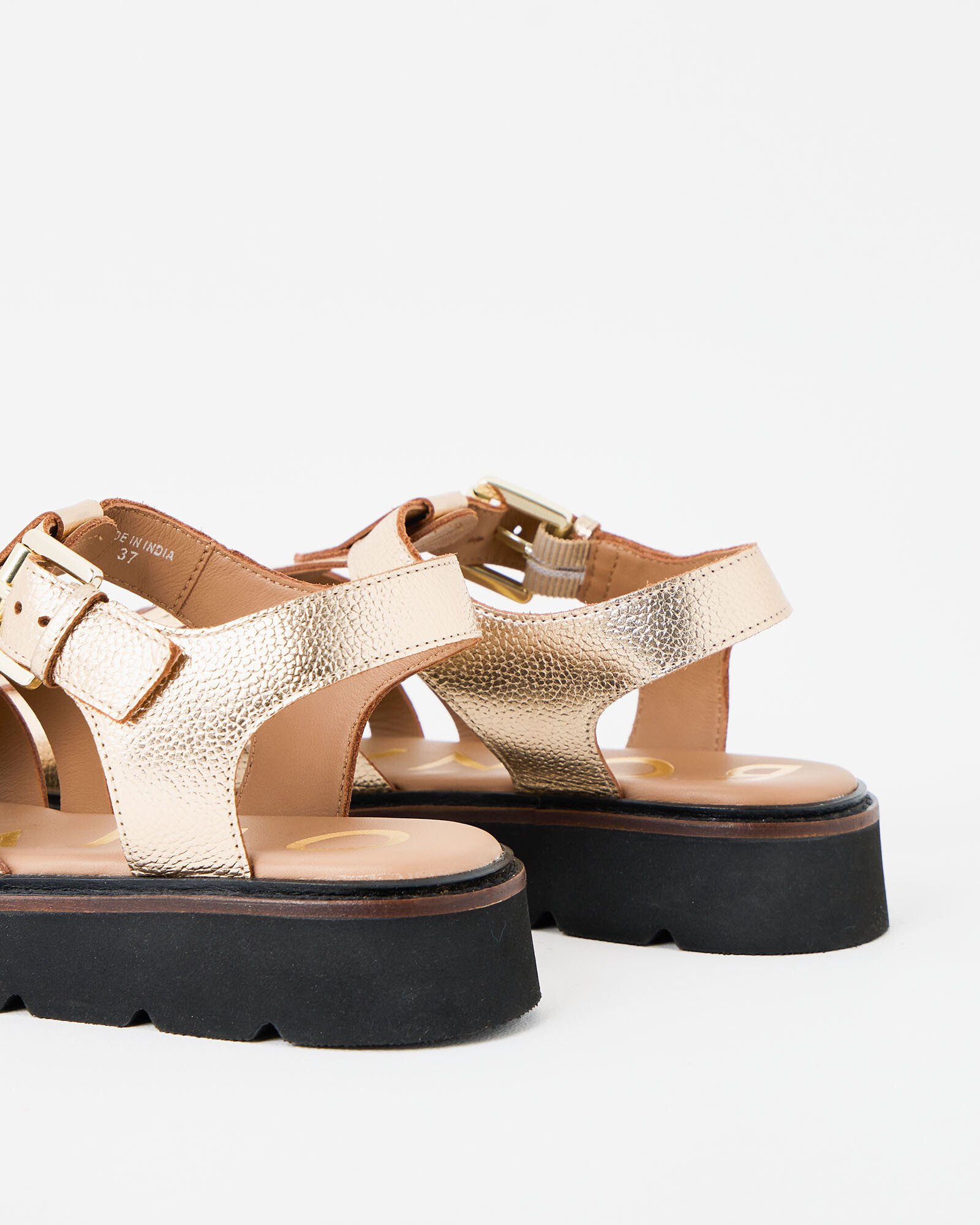 Sandales Marc Fisher OMELA En Cuir Métallisé Doré Clair - Taille UK8/US10, Talon Bloc 5cm