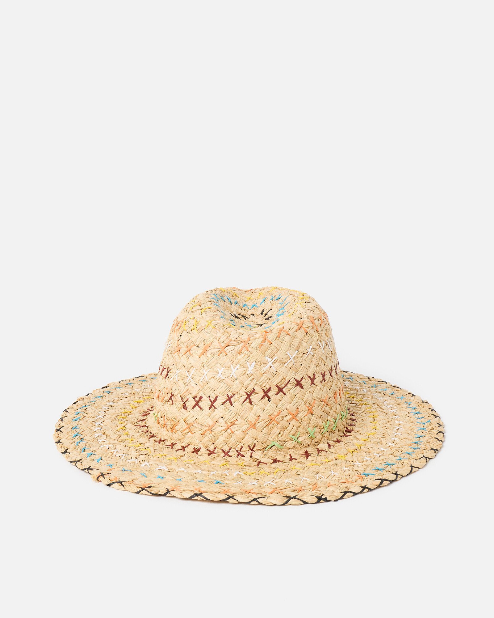 Natural Embroidered Cowboy Straw Fedora Hat Oliver Bonas