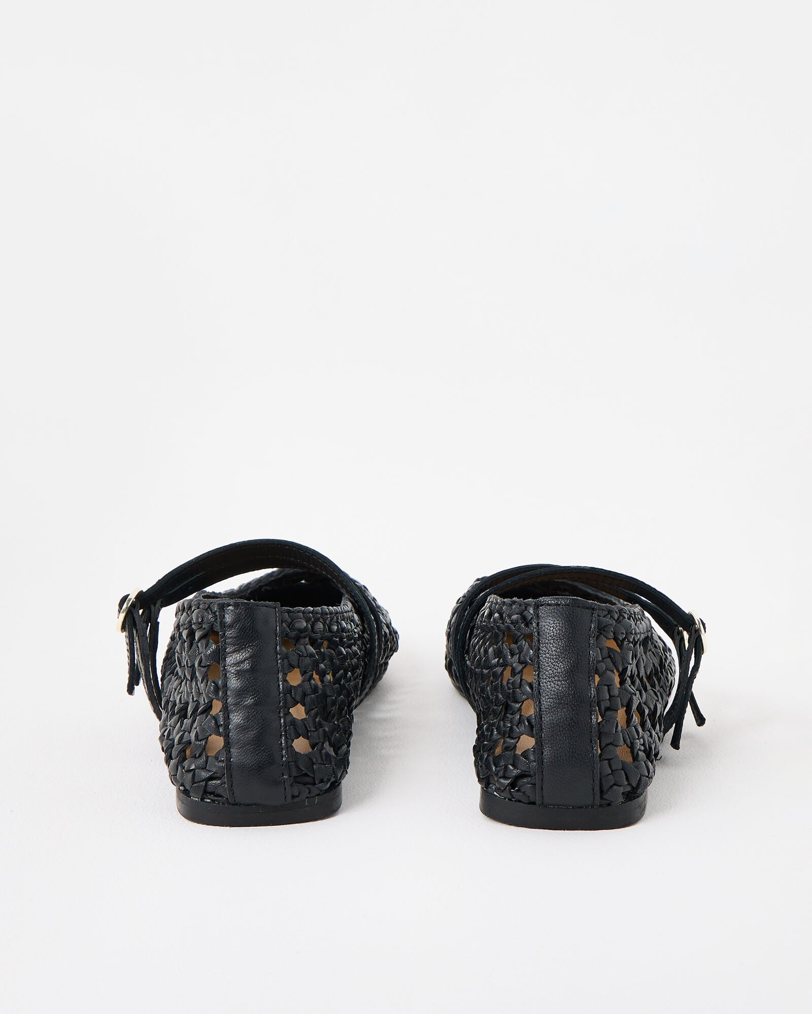 Mary Jane Double Buckle Black Woven Leather Shoes Oliver Bonas