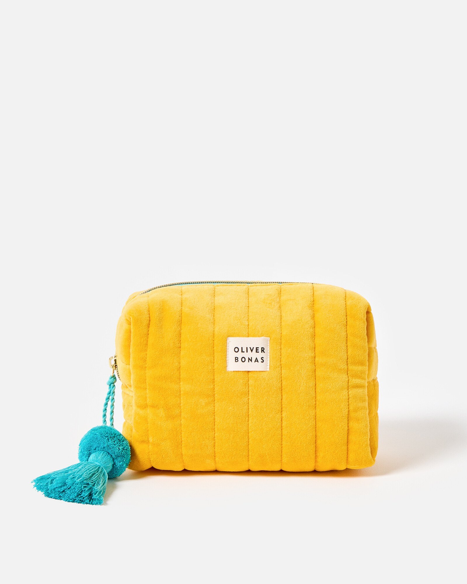 Quilted Yellow Velvet Small Wash Bag Oliver Bonas