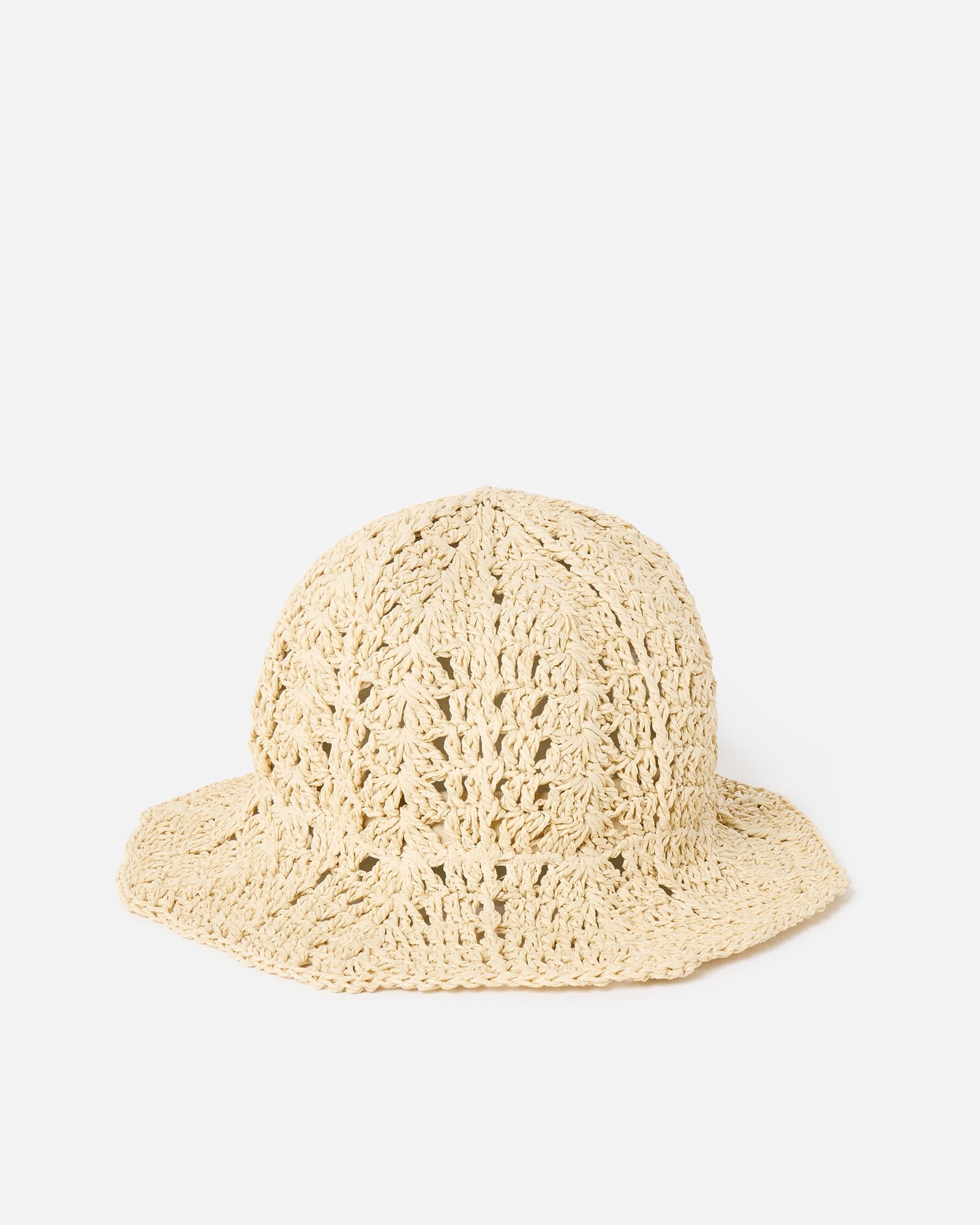 Natural Cream Crochet Scalloped Edge Straw Bucket Hat | Oliver Bonas