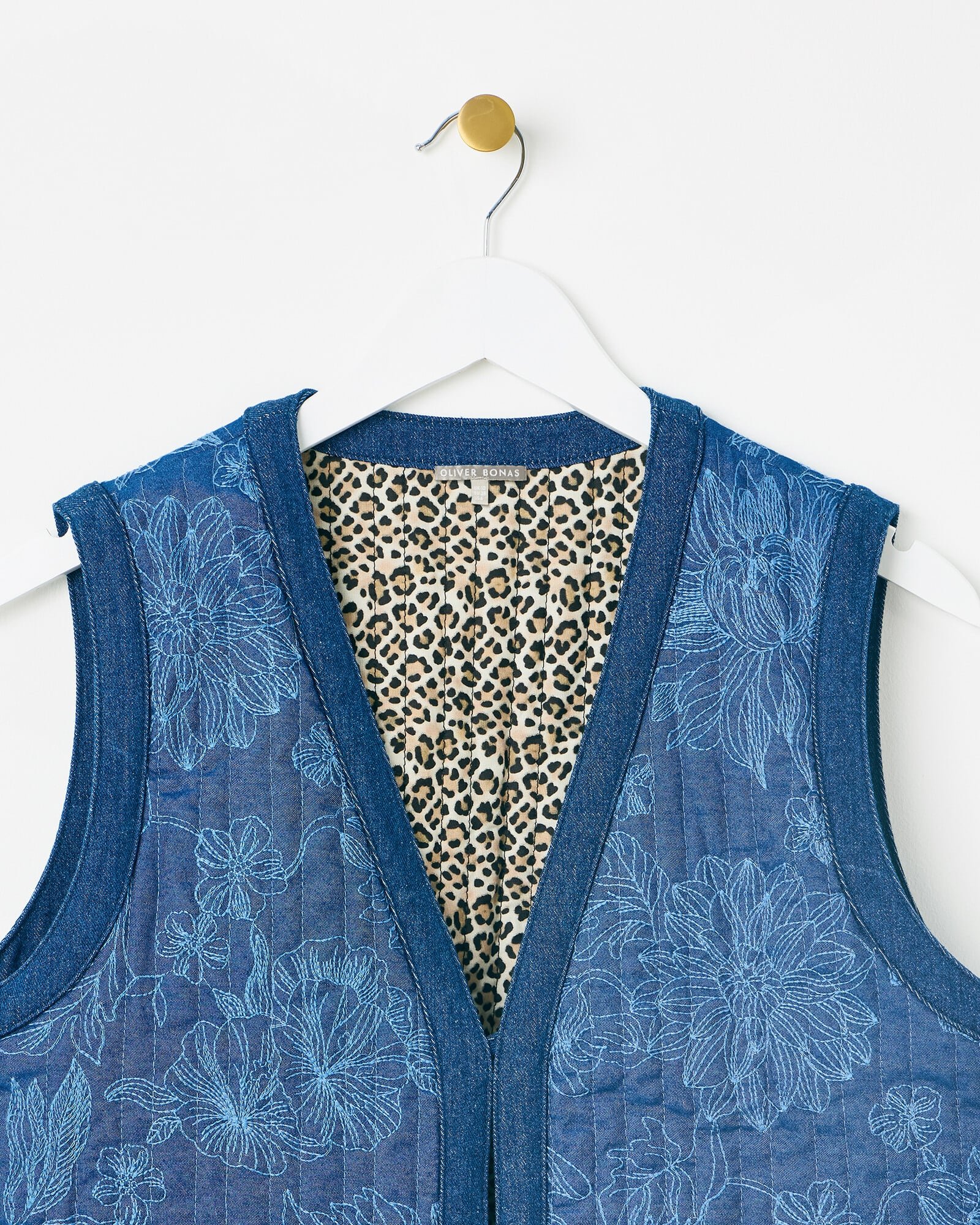 Denim Blue Embroidered Reversible Gilet | Oliver Bonas