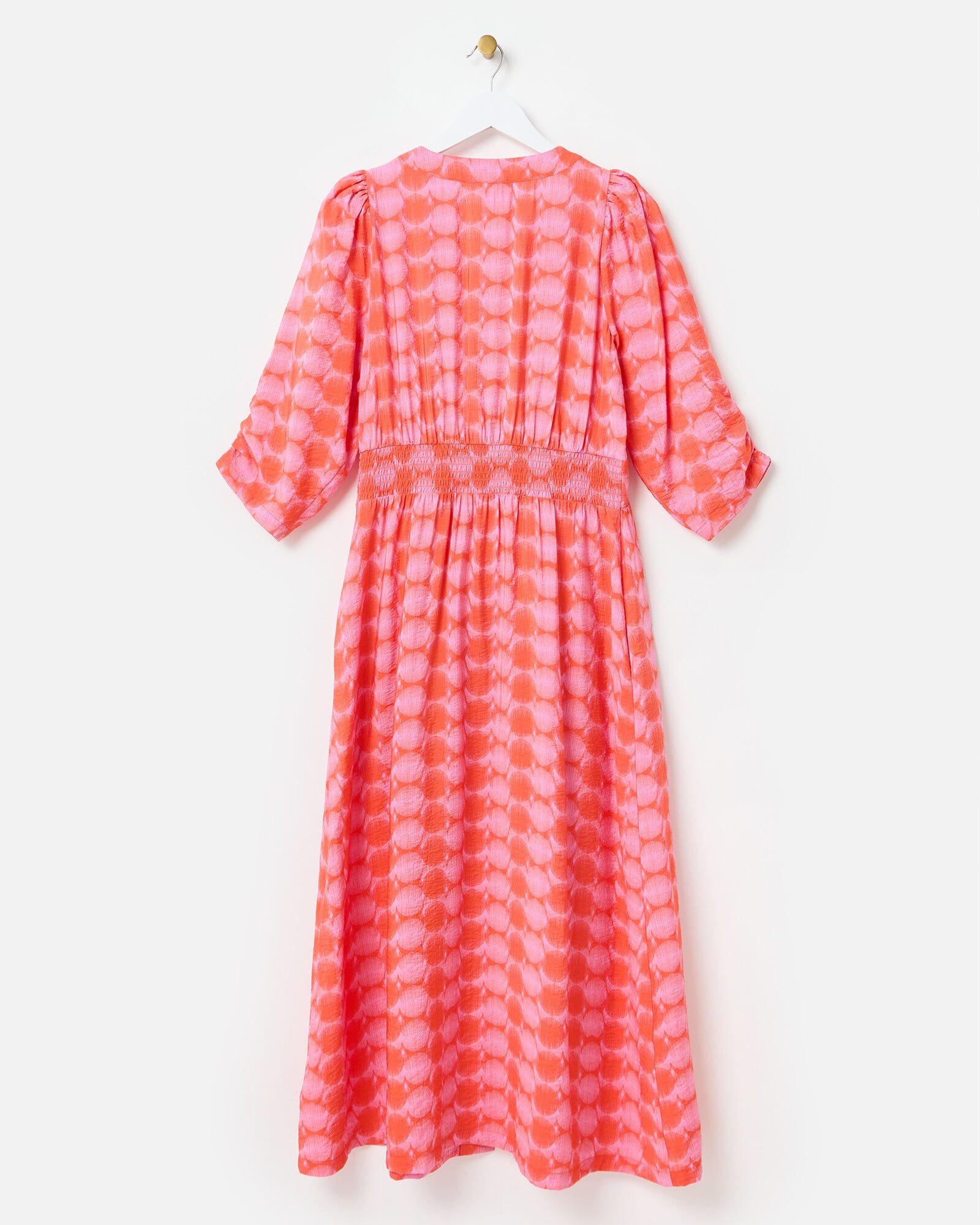 Pink & Orange Spot Print V-Neck Midi Dress | Oliver Bonas Pink & Orange Spot Print V-Neck Midi Dress | Oliver Bonas