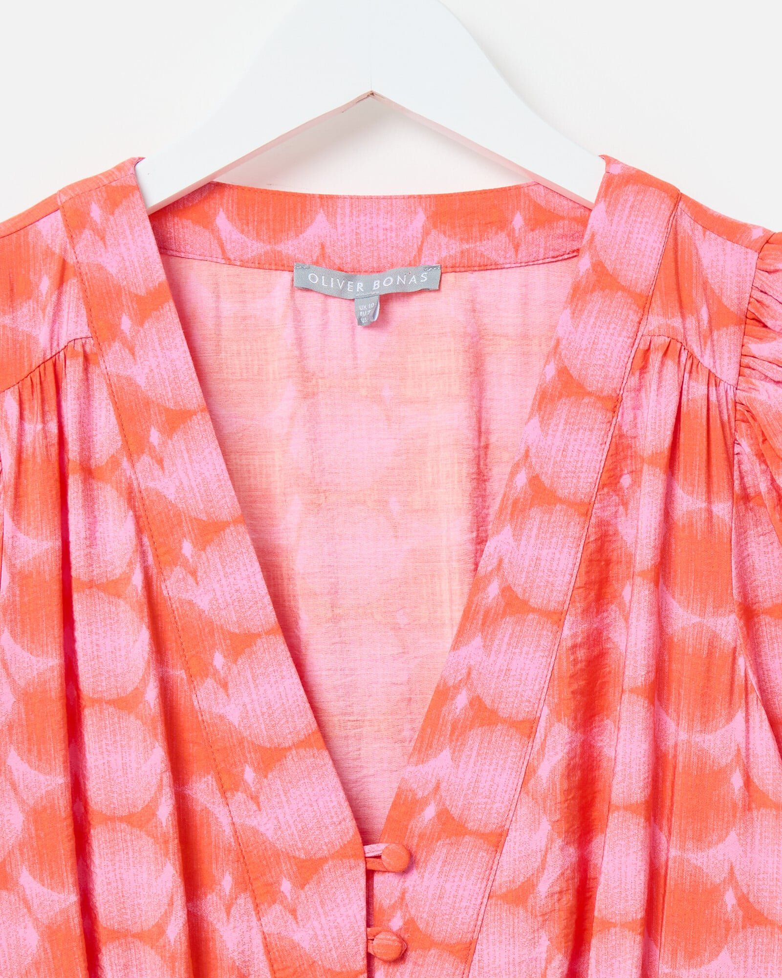 Pink & Orange Spot Print V-Neck Midi Dress | Oliver Bonas
