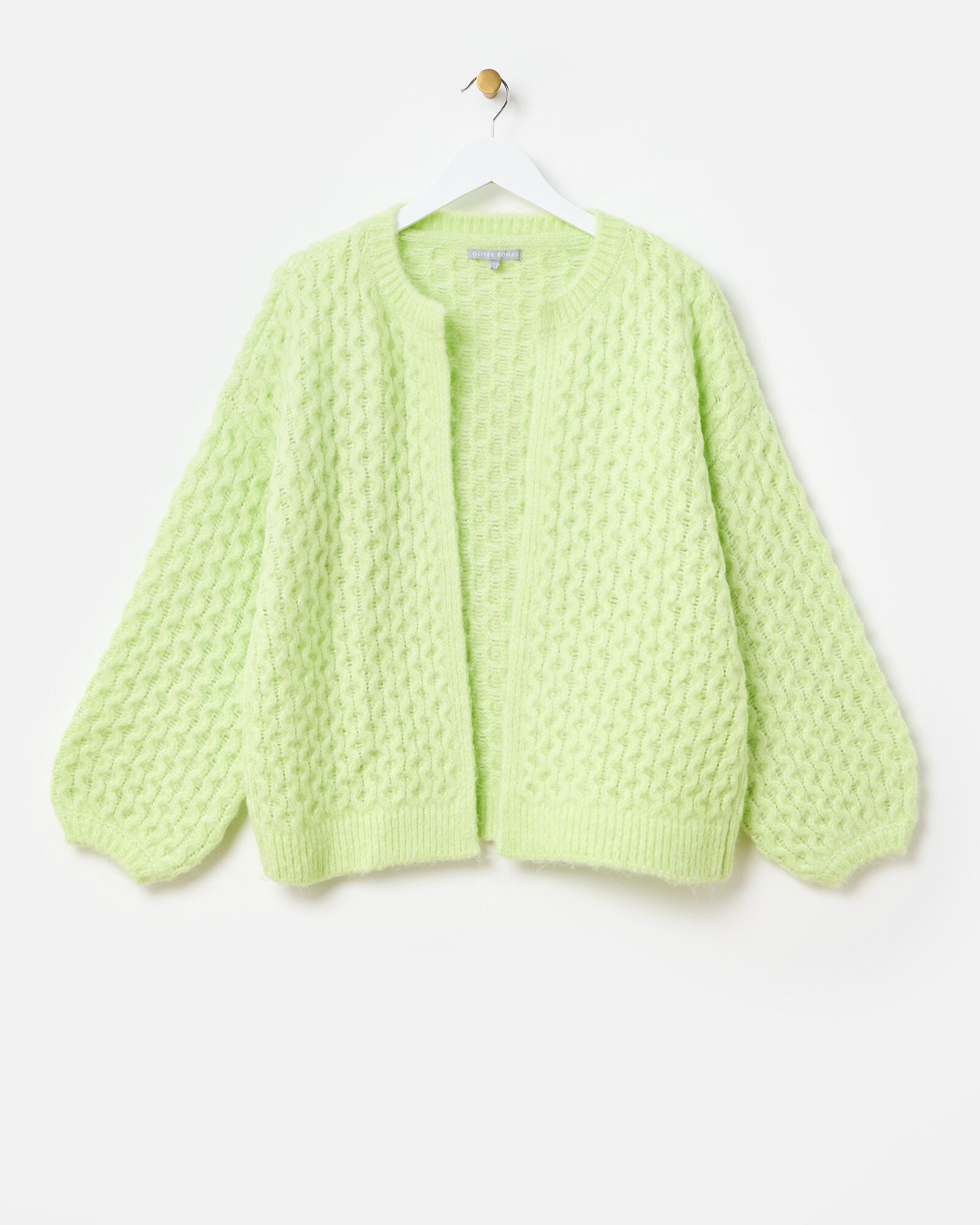 Lime Green Open Front Chunky Knitted Cardigan Oliver Bonas