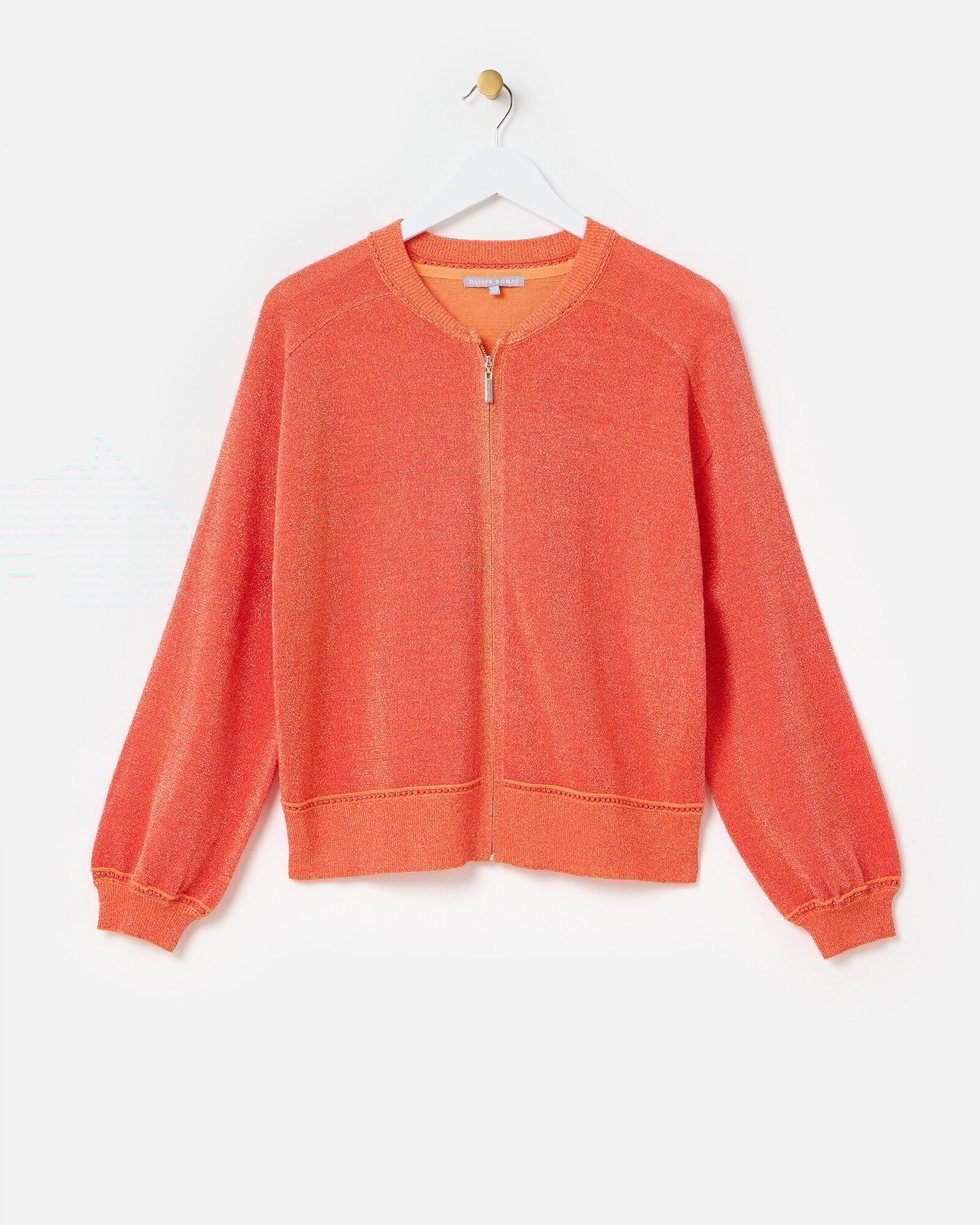 Cardigan Oliver Bonas Bomber Jacket Orange Sparkle Zip Up Knitted