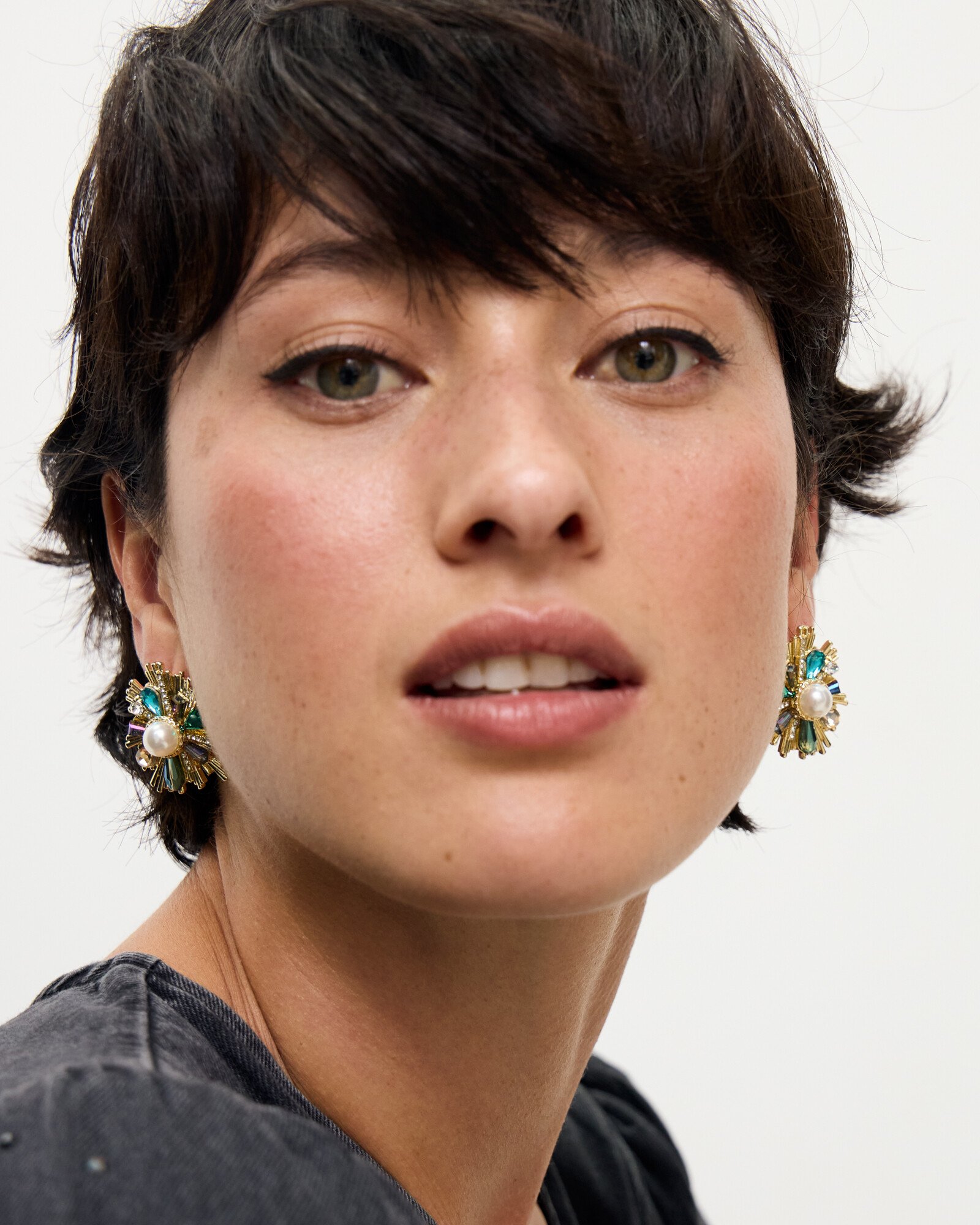 Aurelie Starburst Stone Faux Pearl Statement Earrings Oliver Bonas